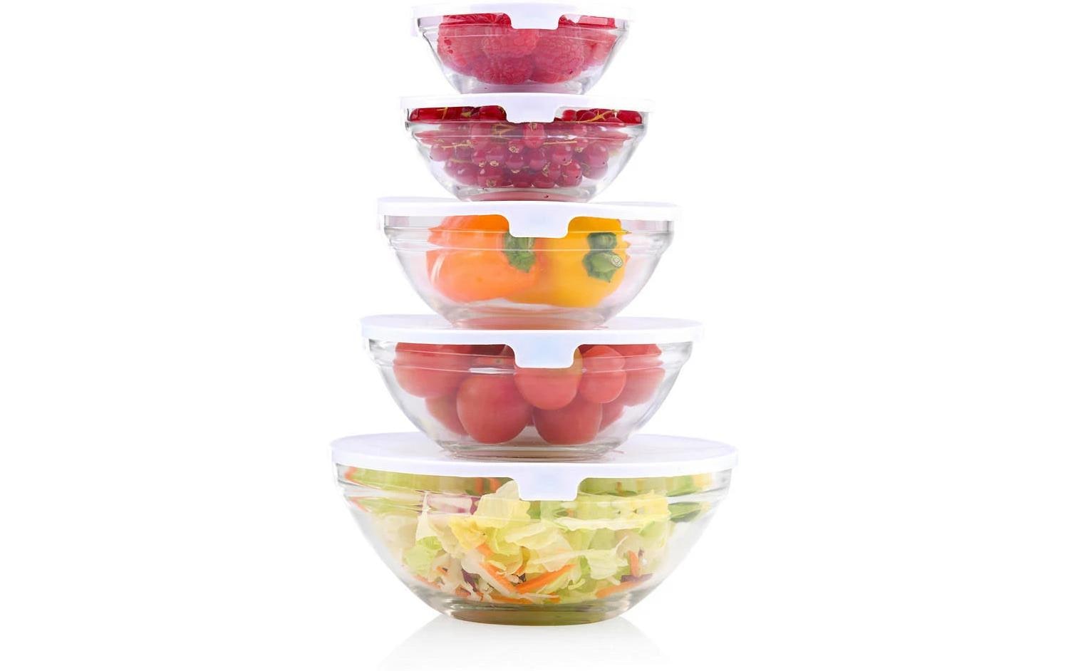 Alpina Schüssel-Set, 5-teilig, 130/220/330/450/900 ml, Ø 21,0 cm, Glas, mit Deckel