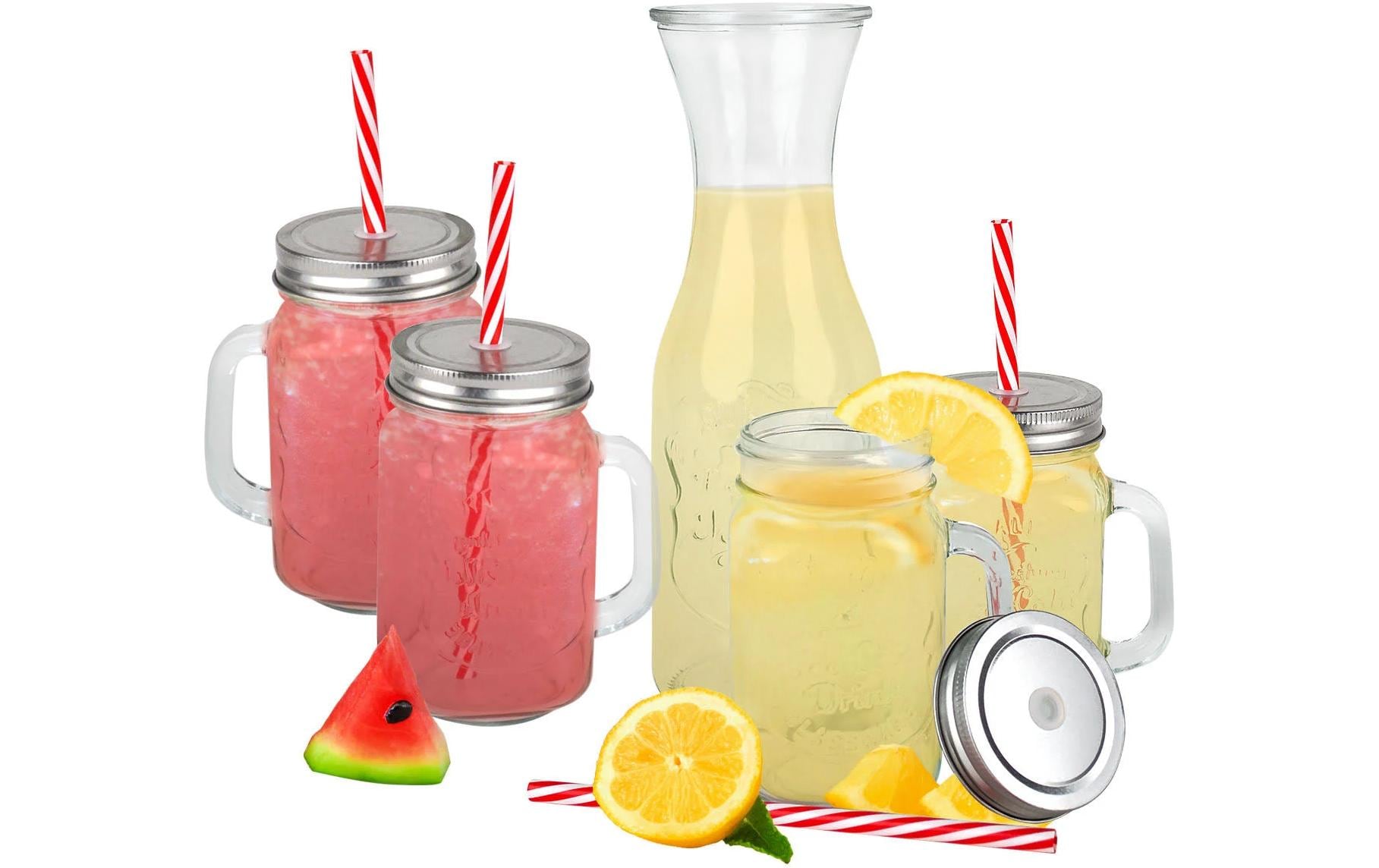 Alpina Trinkgläser mit Karaffe – 6-teiliges Set, 5×420 ml + Karaffe 1 l, Ø 11 cm, Glas, Transparent