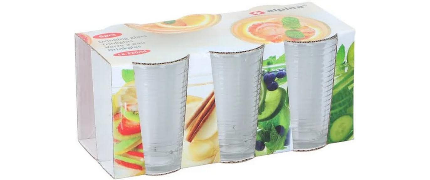 Alpina Trinkglas – 6er Set, 220 ml, Ø 5,0 cm, H 10,8 cm, Glas, Transparent, spülmaschinenfest