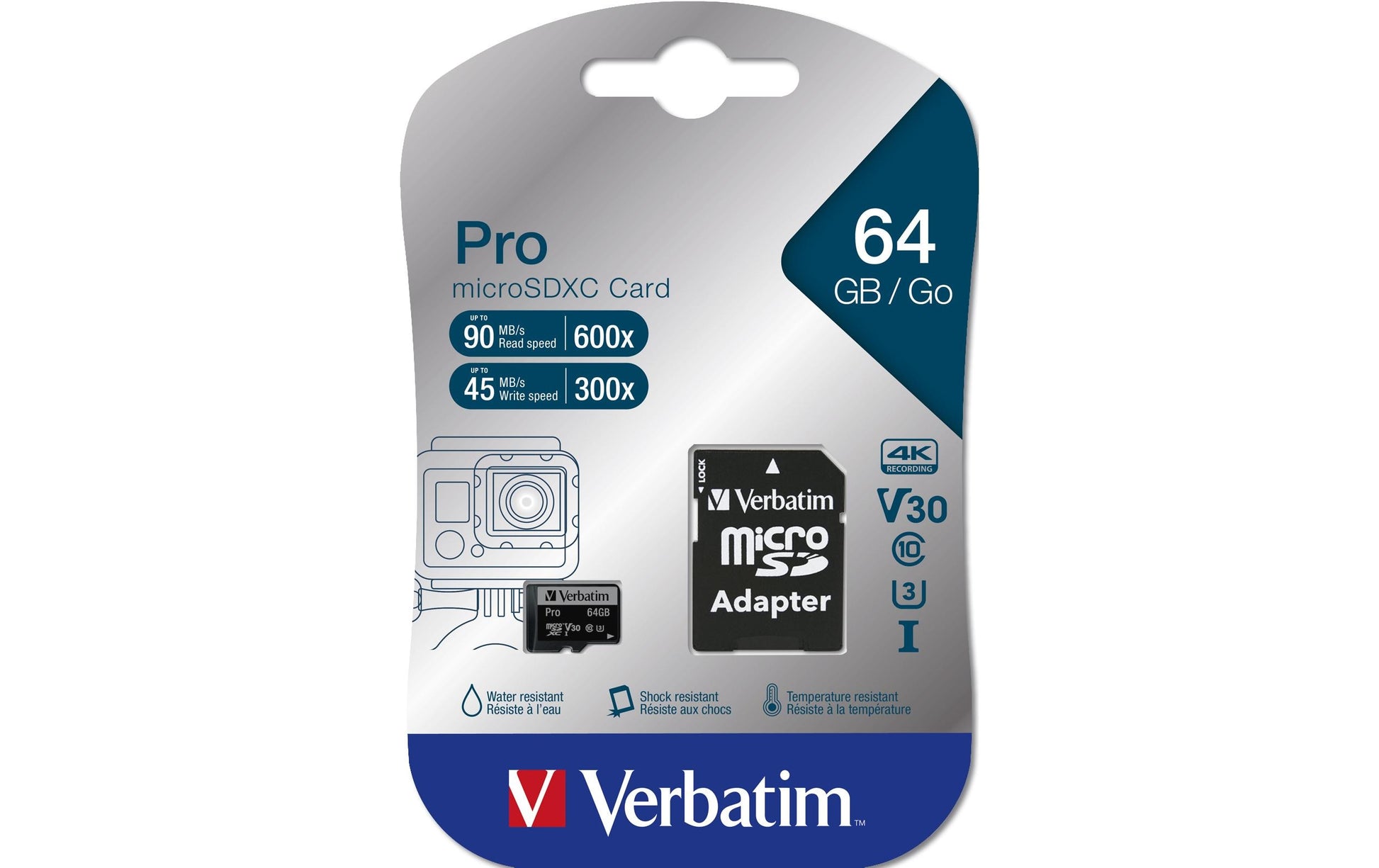 Verbatim microSDXC 64 GB – UHS-I, Klasse 10, U3, 90/45 MB/s, inkl. SD-Adapter