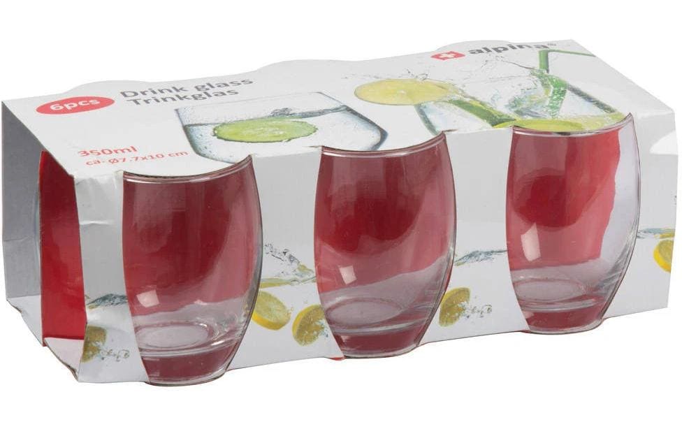 Alpina Trinkglas – 6er Set, 350 ml, Ø 7,7 cm, Glas, Transparent, spülmaschinenfest
