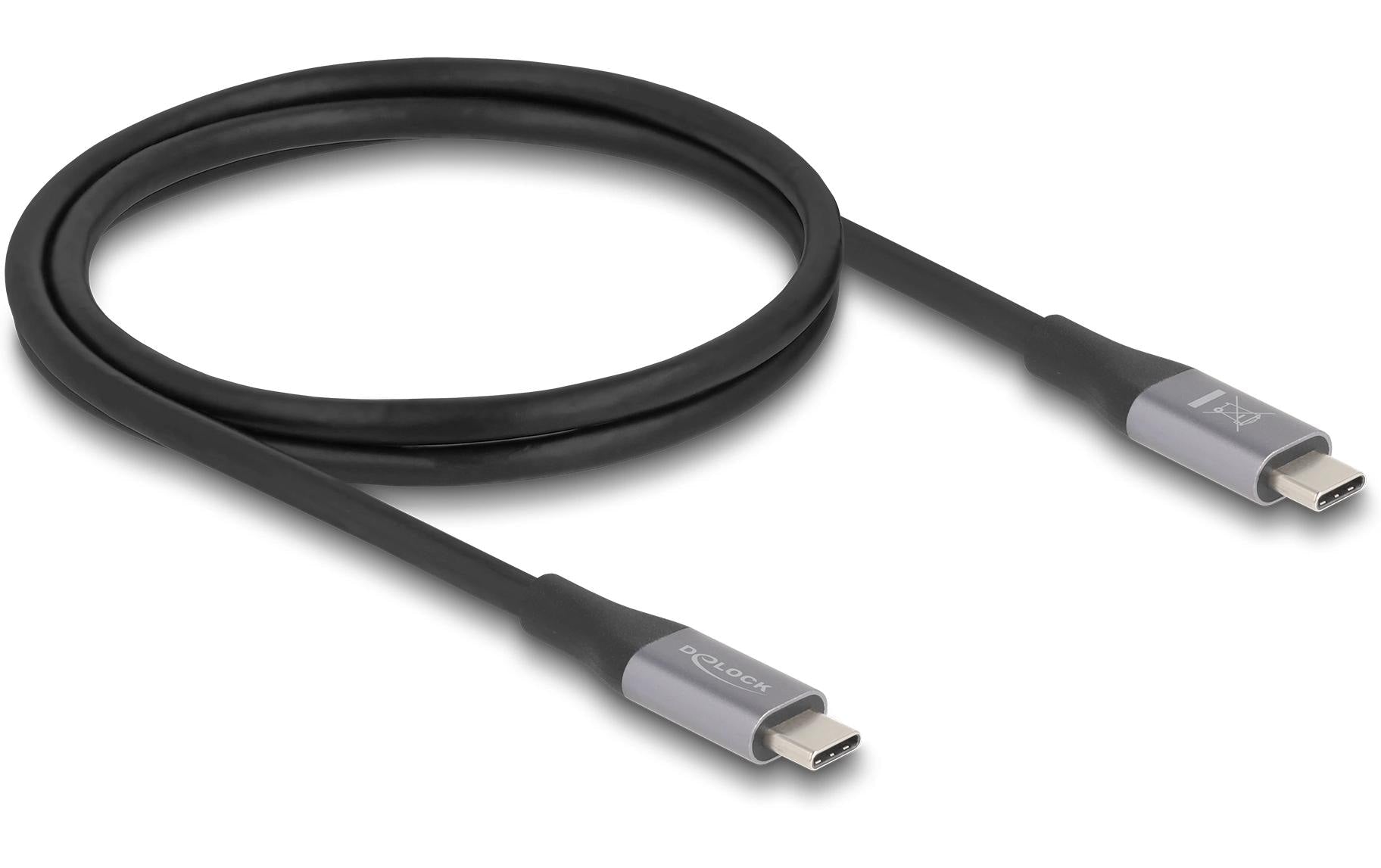 DeLOCK USB-C auf USB-C Kabel – USB4 40 Gbit/s – 1 m – PD 240 W – 8K/60, DP 2.0 – Schwarz/Grau