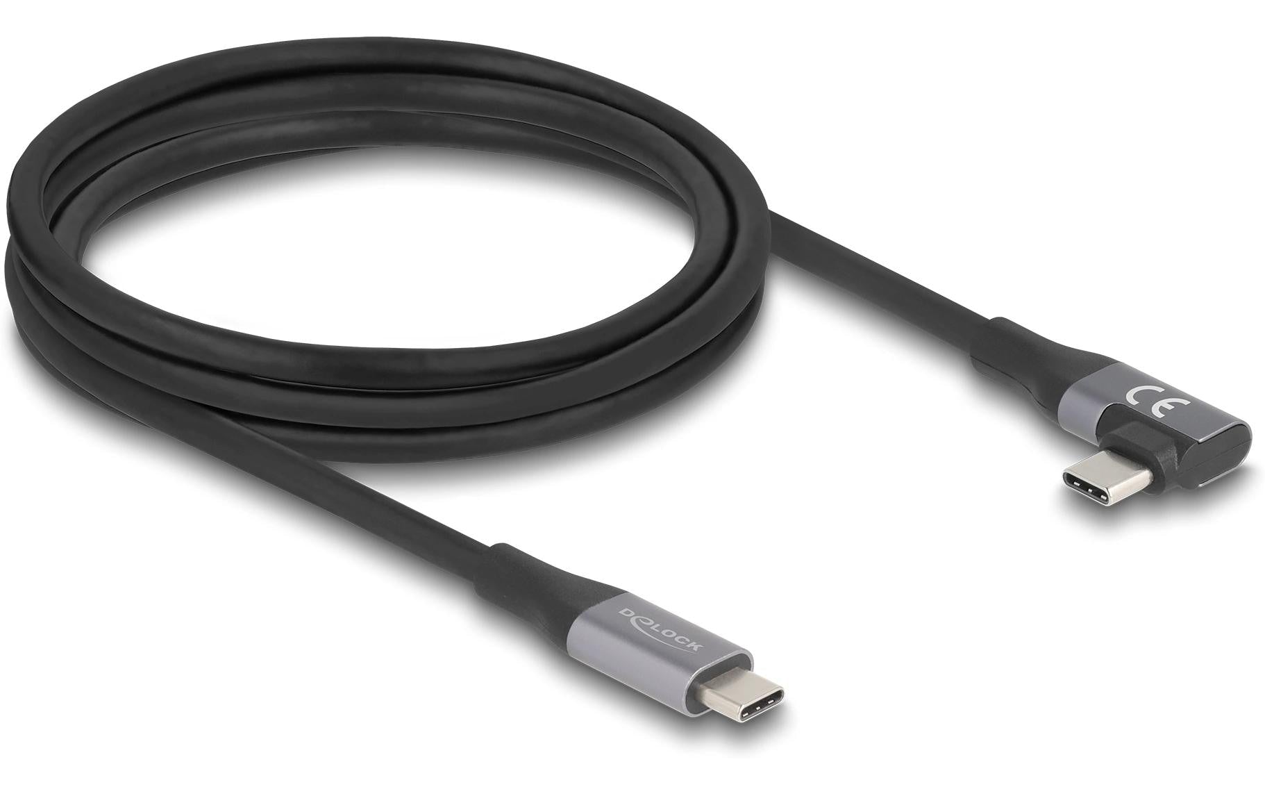 DeLOCK USB-C auf USB-C Kabel – USB4 20 Gbit/s – 2 m – PD 240 W – 4K/60 (DP 1.4a) – Abgewinkelt – Schwarz