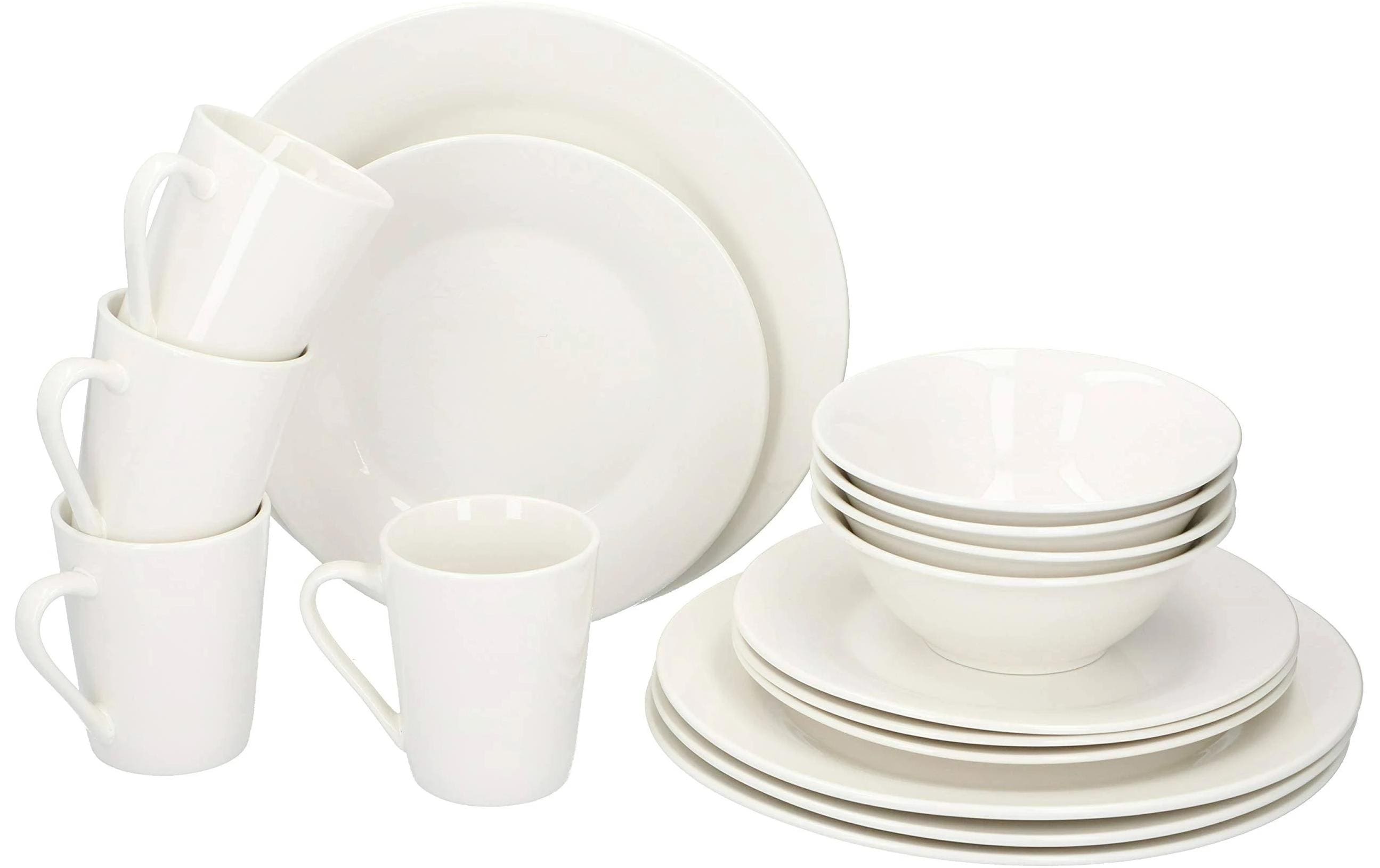 Alpina Geschirrset – 16-teiliges Set, Ø 25,5 cm, 220 ml, Porzellan, Weiss, spülmaschinenfest