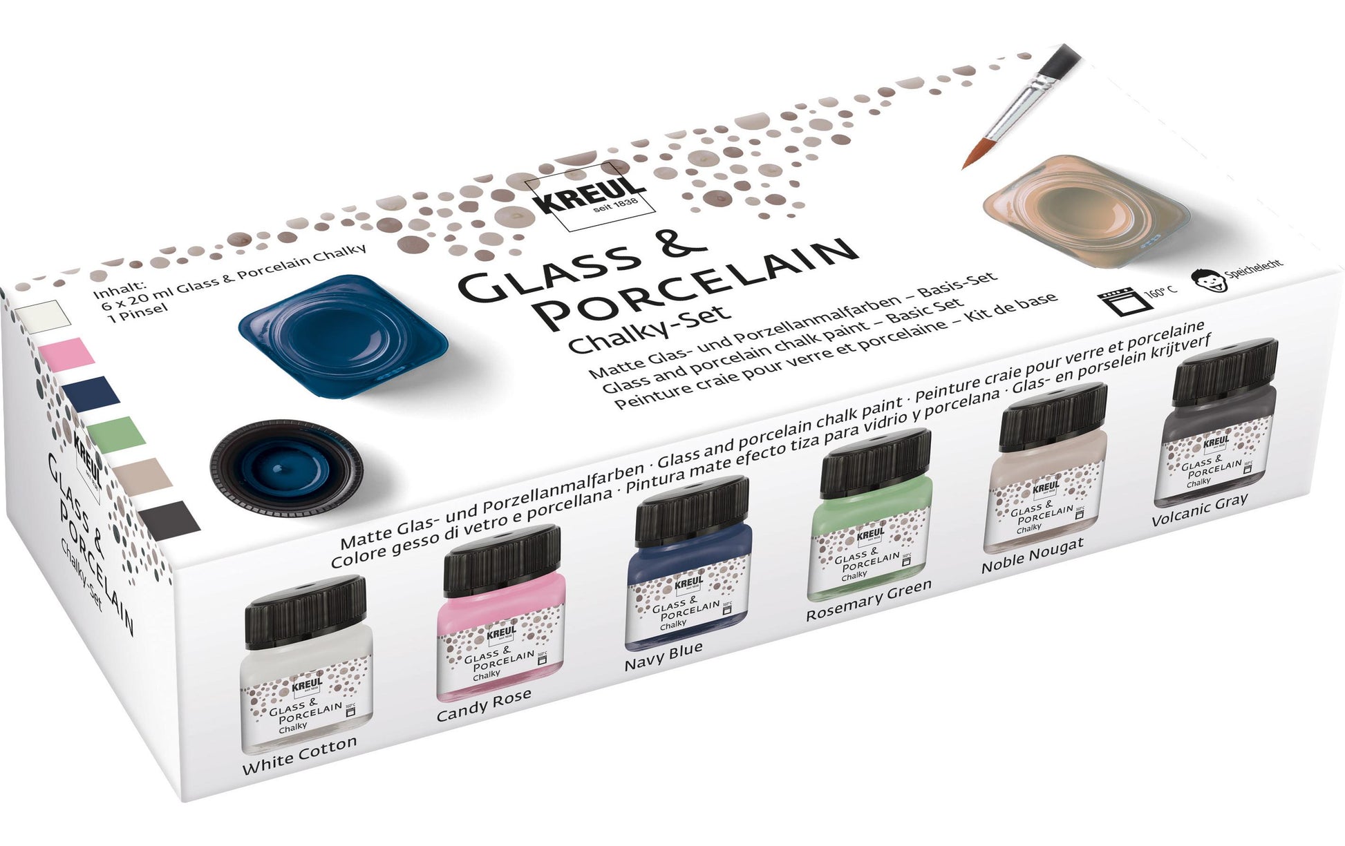 KREUL Glass & Porcelain Porzellanfarbe – 6 Farben, matt, Kreide-Optik – für Glas, Porzellan, Keramik