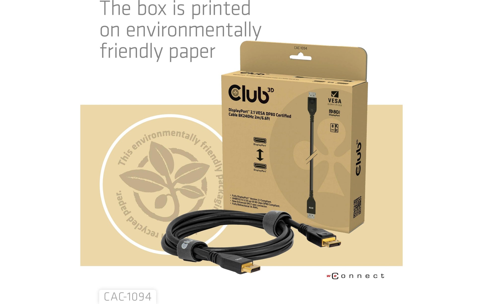 CLUB3D DisplayPort Kabel DP 2.1 – 8K 240 Hz – 2 m