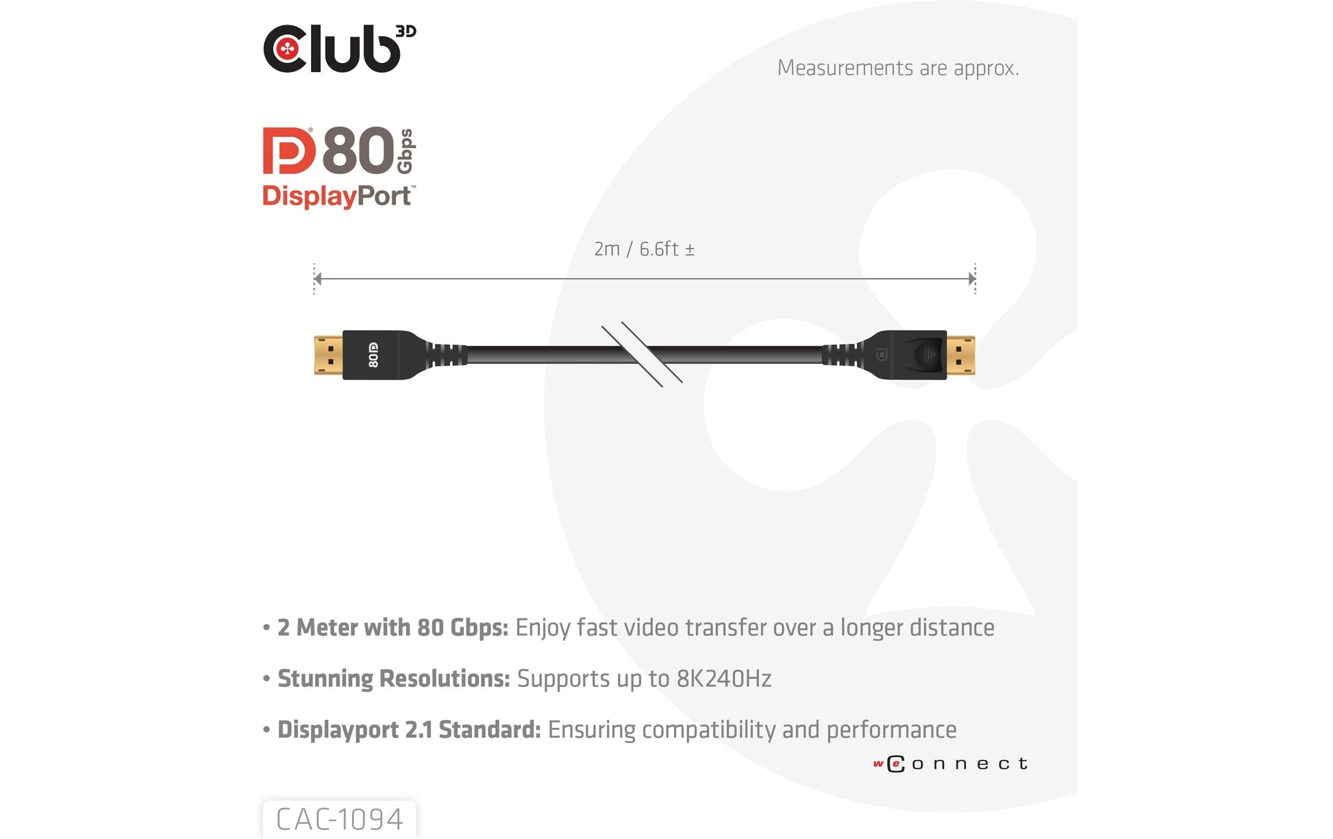 CLUB3D DisplayPort Kabel DP 2.1 – 8K 240 Hz – 2 m