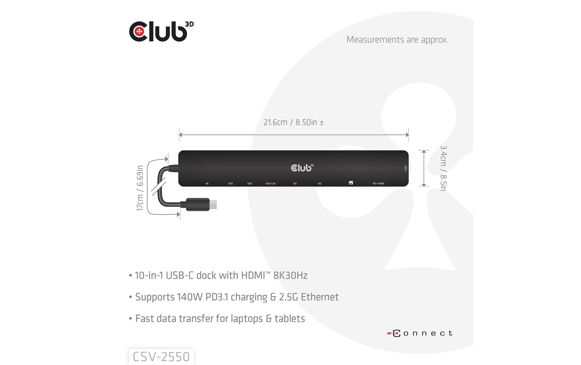 CLUB3D Club 3D CSV-2550 Dockingstation – USB-C, USB-A, SD/microSD