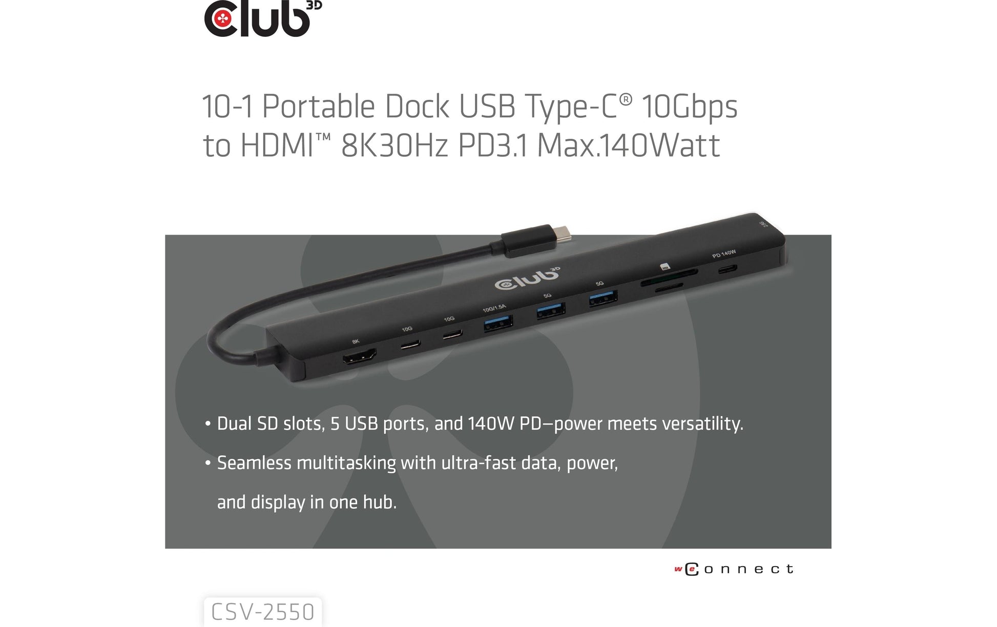 CLUB3D Club 3D CSV-2550 Dockingstation – USB-C, USB-A, SD/microSD