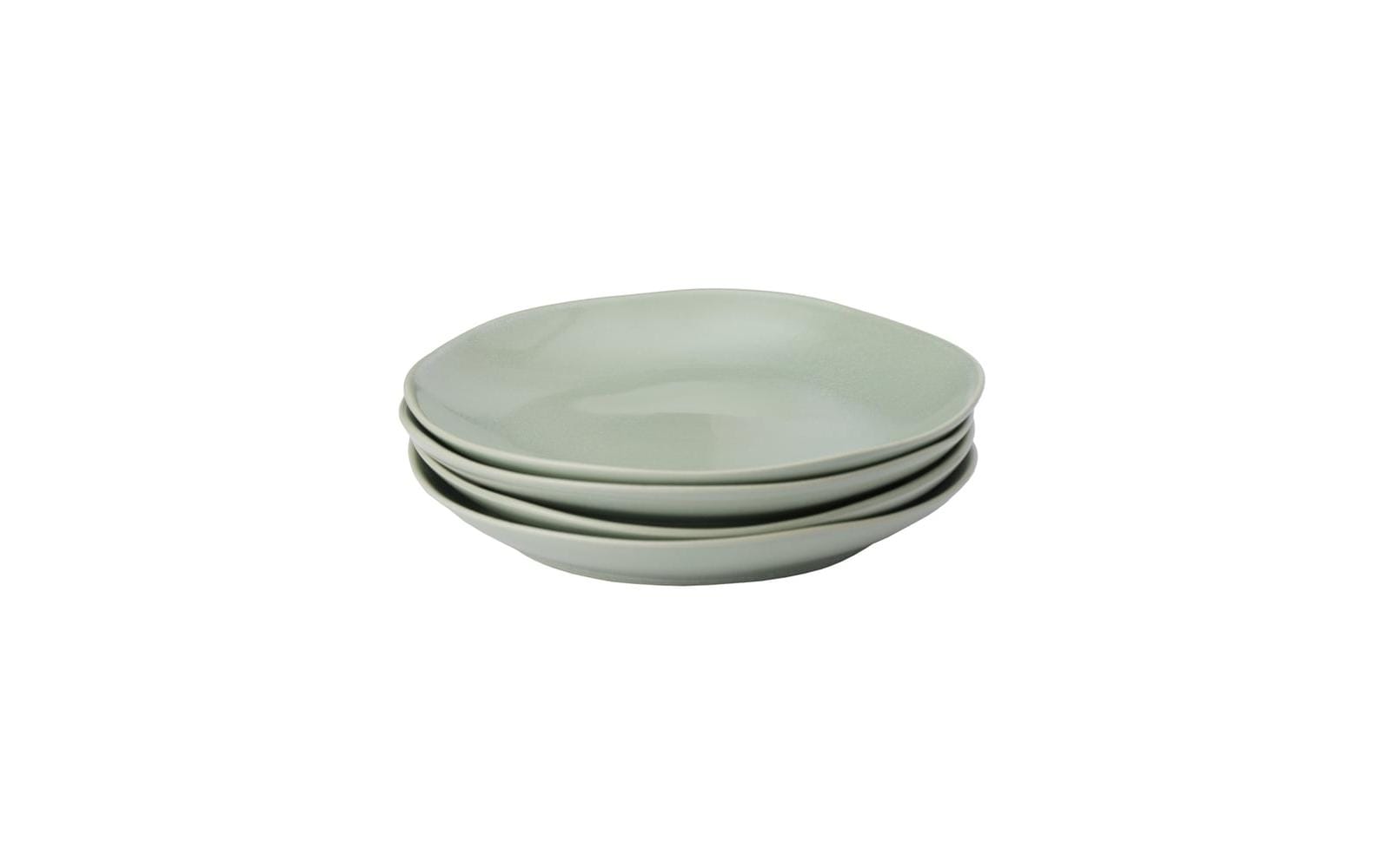 URBANARA Essteller – 4er Set, Ø 20 cm, Steingut, Pistazie, spülmaschinenfest