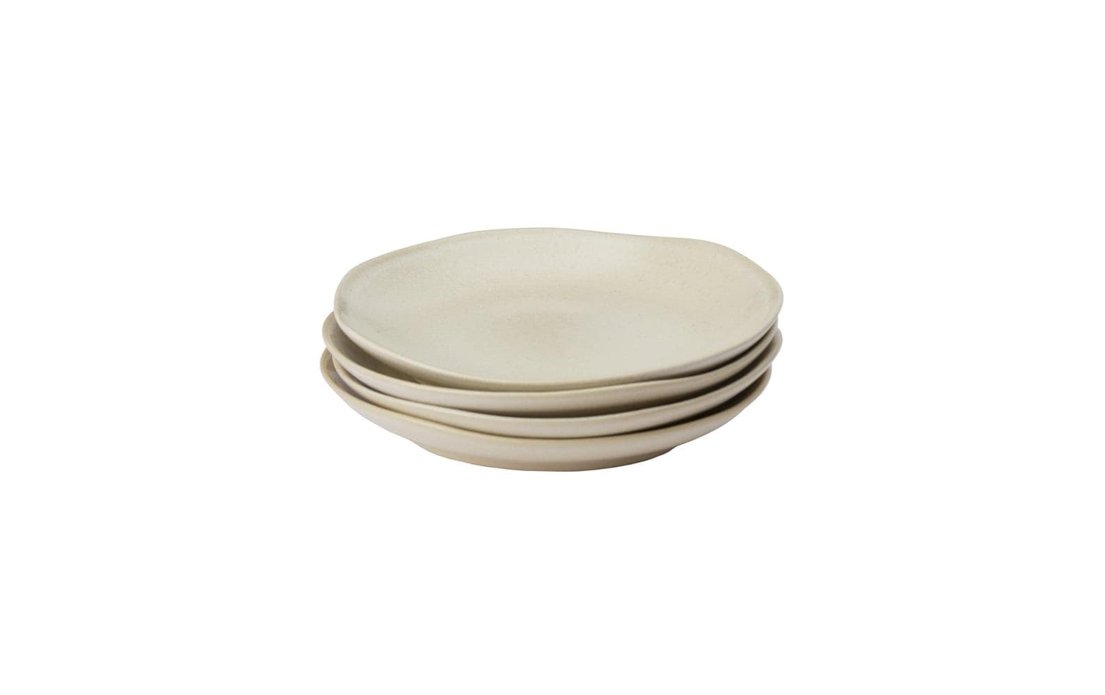 URBANARA Essteller – 4er Set, Ø 20 cm, Steingut, Beige, spülmaschinenfest, mikrowellengeeignet