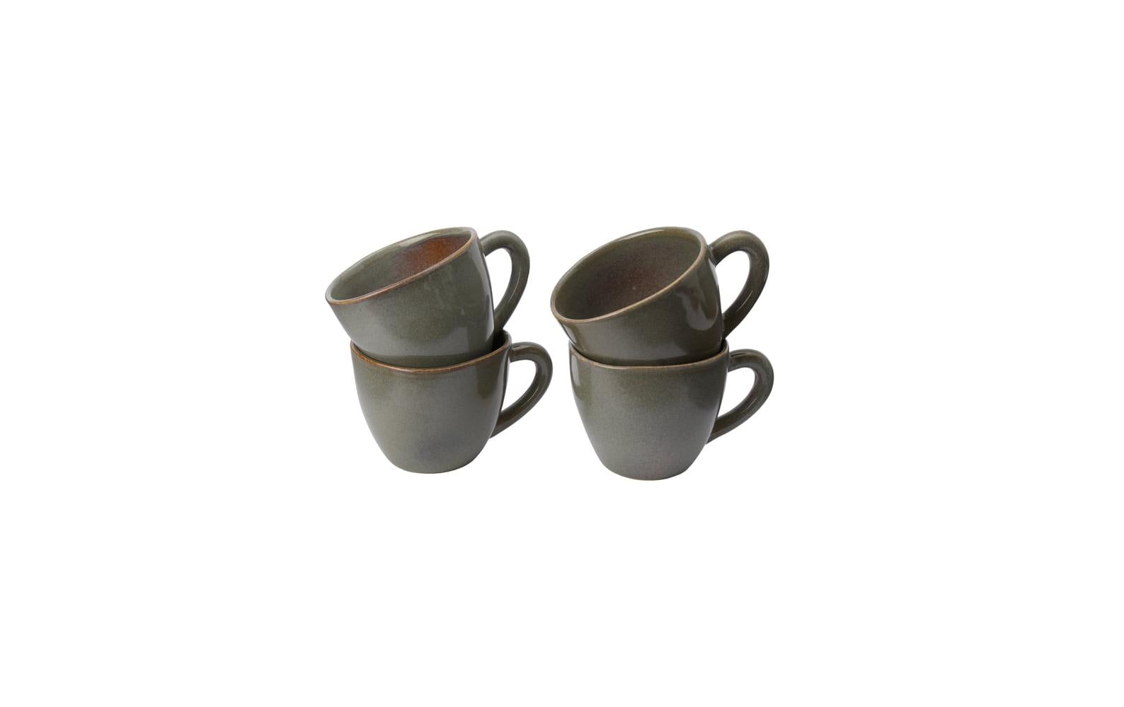 URBANARA Becher – 0,20 l, Steingut, Olivgrün, spülmaschinenfest, mikrowellengeeignet, backofentauglich, 4er Set