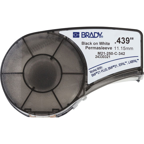 Brady PermaSleeve Schrumpfschlauch – Schwarz auf Weiss – Ø 6,4 mm × 2,13 m, Polyolefin – für Brady BMP21/M211