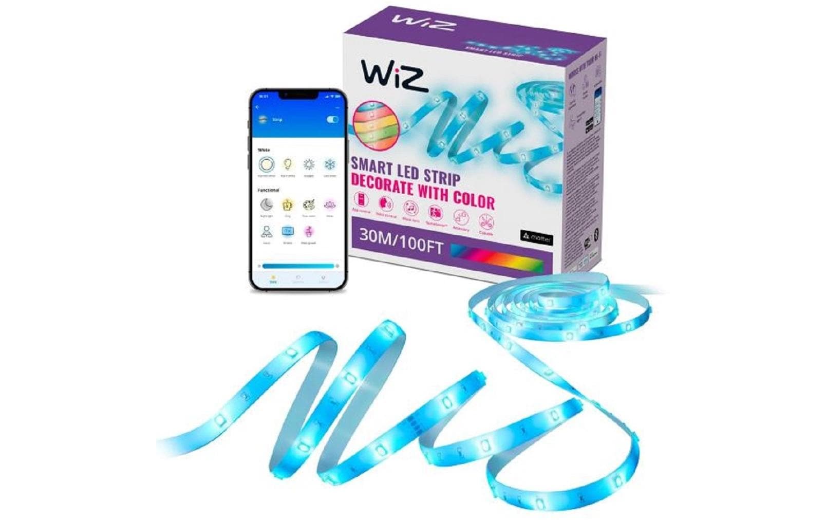 WiZ LED-Strip – 30 m, 1350 lm, 22 W, RGB, dimmbar, WiFi, für HomeKit, weiss