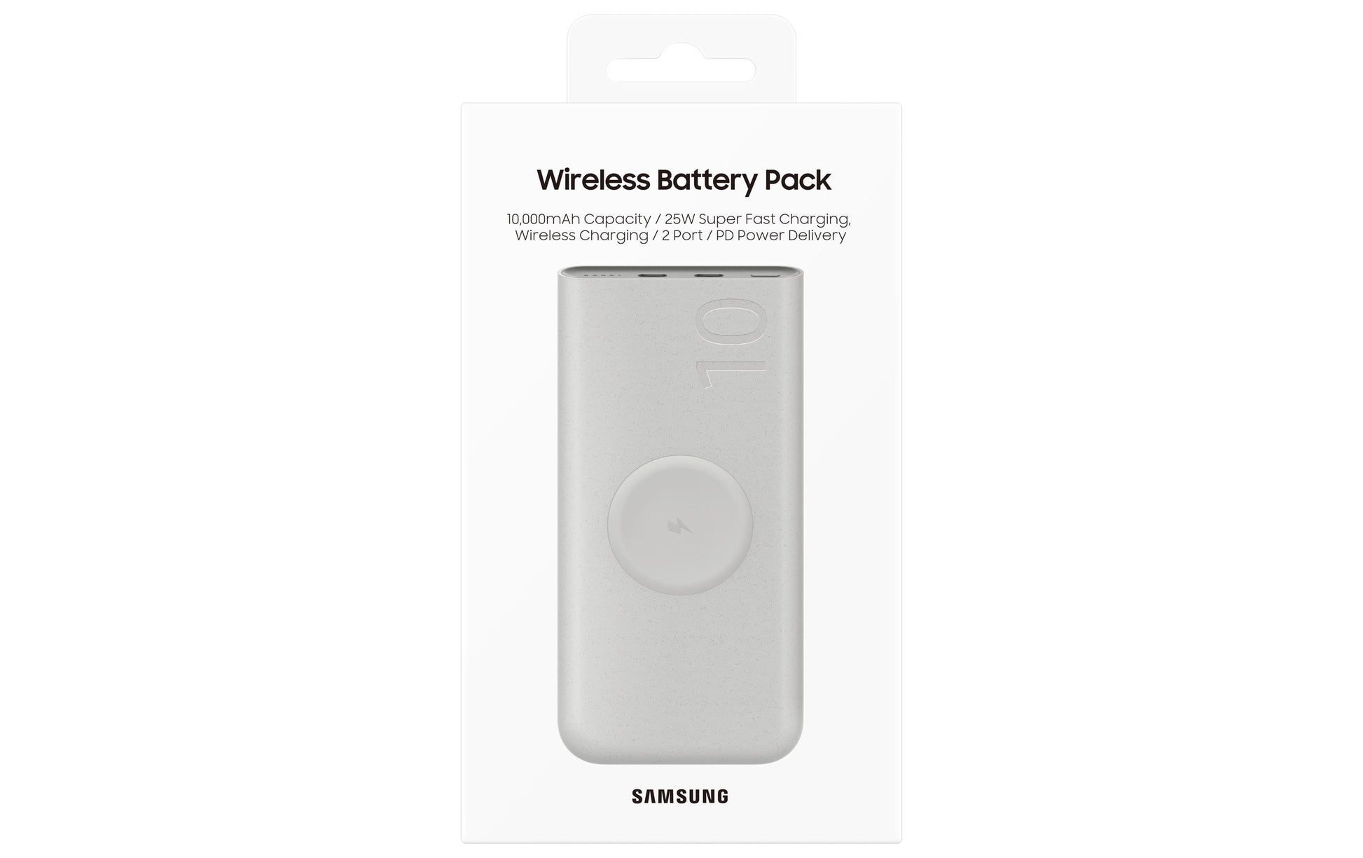 Samsung Powerbank 10000 mAh, PD 25 W, 2× USB-C, kabelloses Laden, für Smartphones, Beige