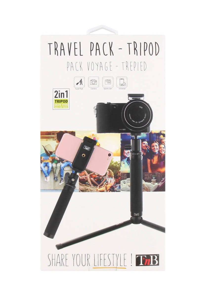 T'nB Influence Travel Pack Stativ – Selfie-Stick, Action-Cam-Adapter, Smartphone-Halter, Tasche – Schwarz