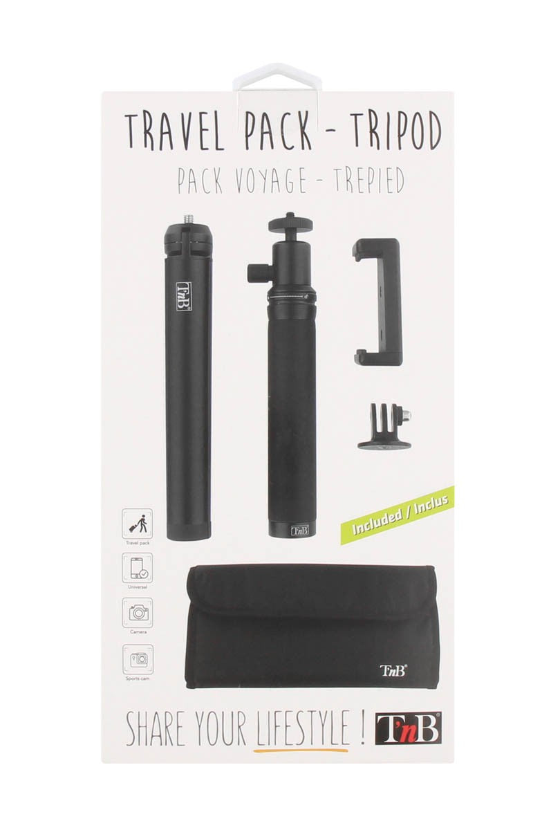 T'nB Influence Travel Pack Stativ – Selfie-Stick, Action-Cam-Adapter, Smartphone-Halter, Tasche – Schwarz