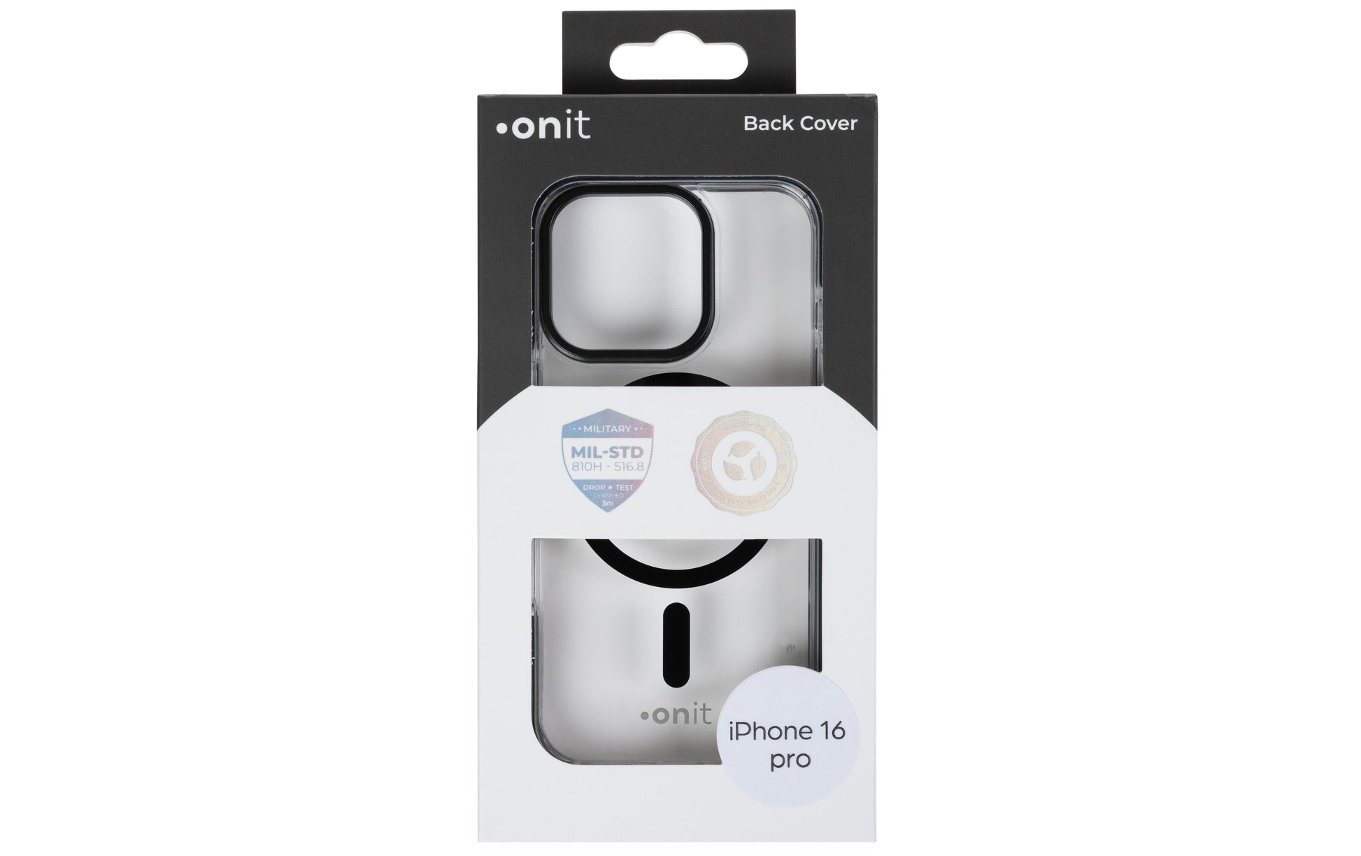 ONIT Backcover – für Apple iPhone 16 Pro, MagSafe, PC+TPE+TPU, Schwarz/Transparent, bis 3 m sturzsicher