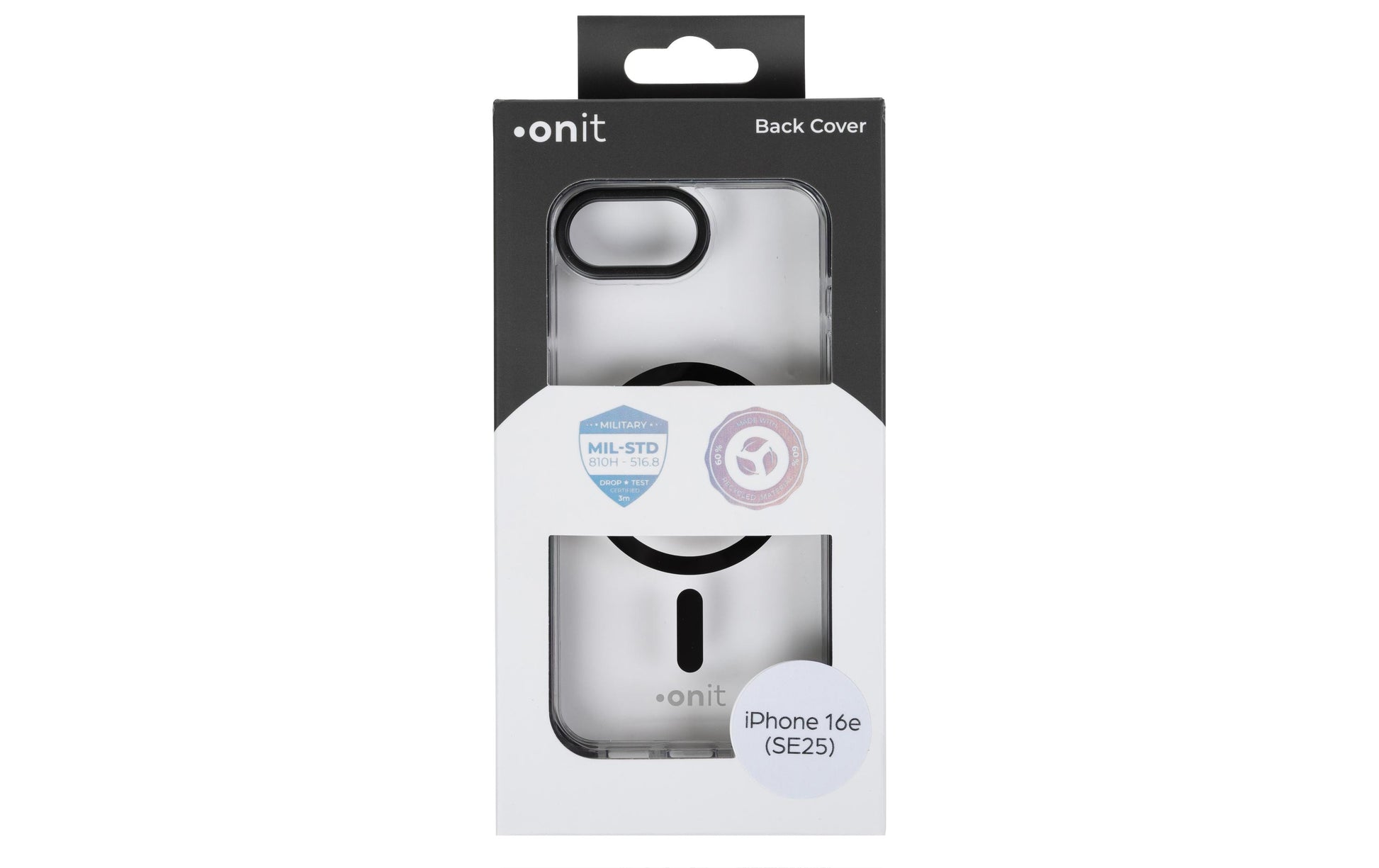 ONIT Backcover – für Apple iPhone 16e, MagSafe, PC+TPU+TPE, schwarz/transparent, bis 3 m sturzsicher
