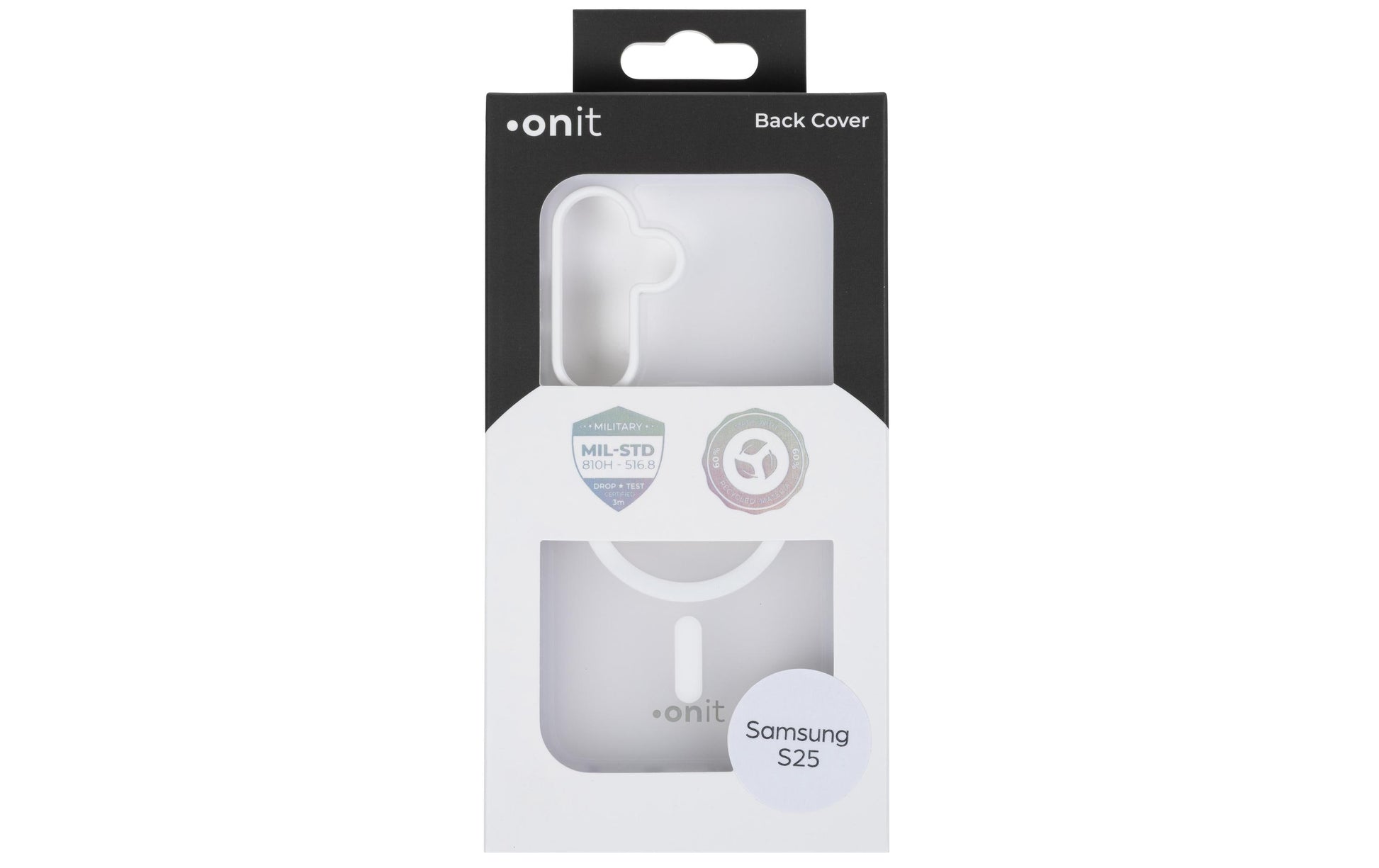 ONIT Mill.Std. Backcover – für Samsung Galaxy S25, MagSafe, PC+TPE+TPU, Weiss matt, bis 3 m Sturzschutz