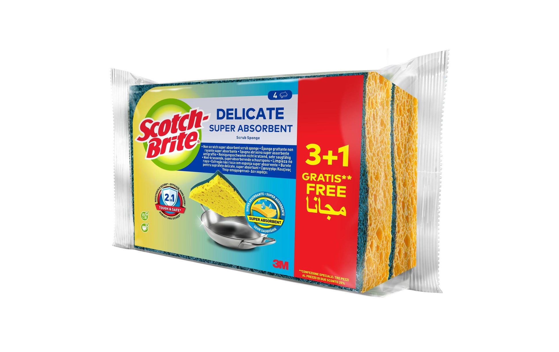 Scotch-Brite Spülschwamm Delicate – Zellulose, Rechteckig, für Küche, Mehrfarbig, 4 Stk.