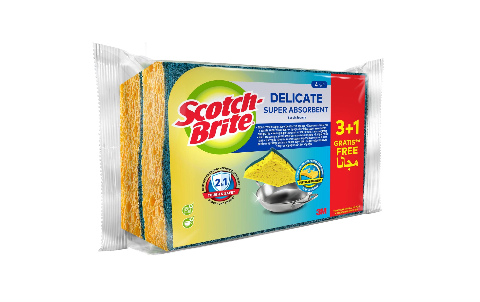 Scotch-Brite Spülschwamm Delicate – Zellulose, Rechteckig, für Küche, Mehrfarbig, 4 Stk.