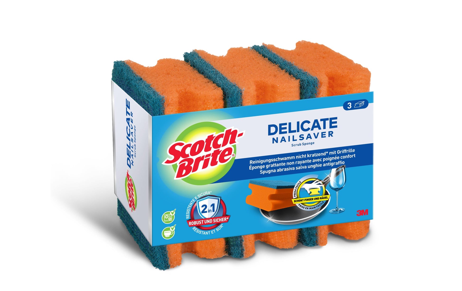 Scotch-Brite Spülschwamm Delicate – Schaumstoff, Rechteckig, für Pfannen, Mehrfarbig, 3 Stk.