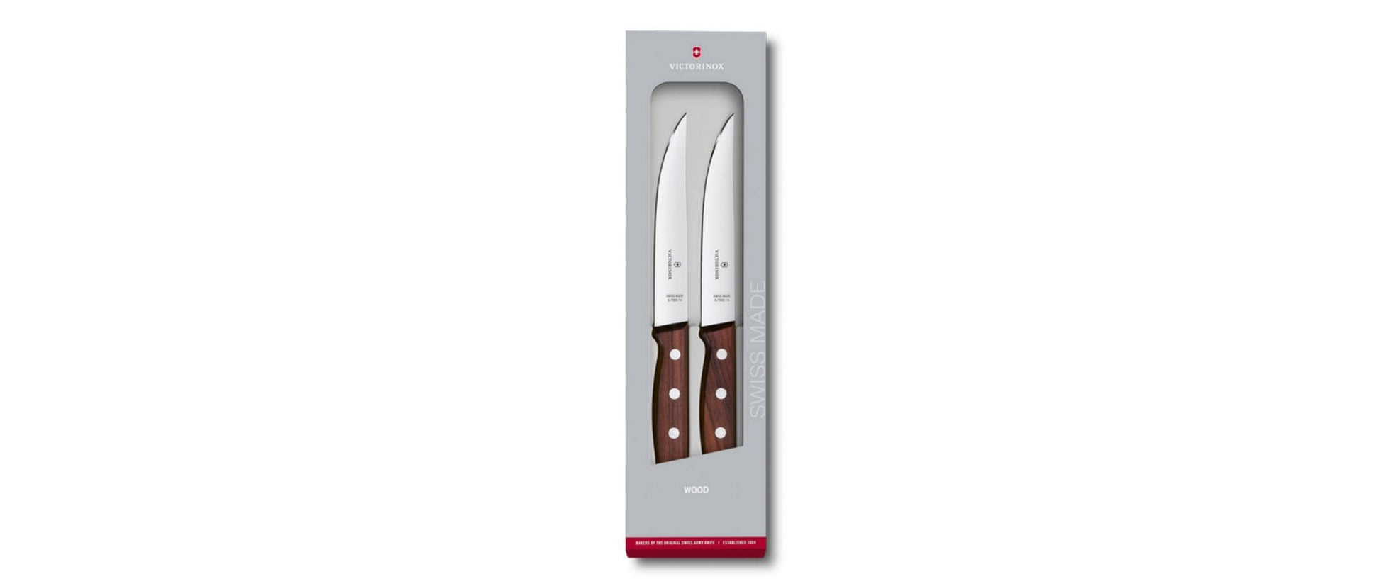 Victorinox Steakmesserset 2-teilig, Holzgriff, Edelstahl, glatter Schliff, Braun