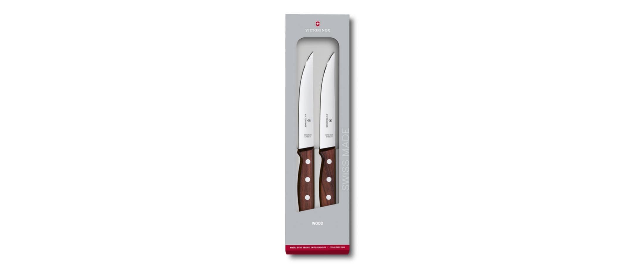 Victorinox Steakmesserset 2-teilig, Holzgriff, Edelstahl, glatter Schliff, Braun
