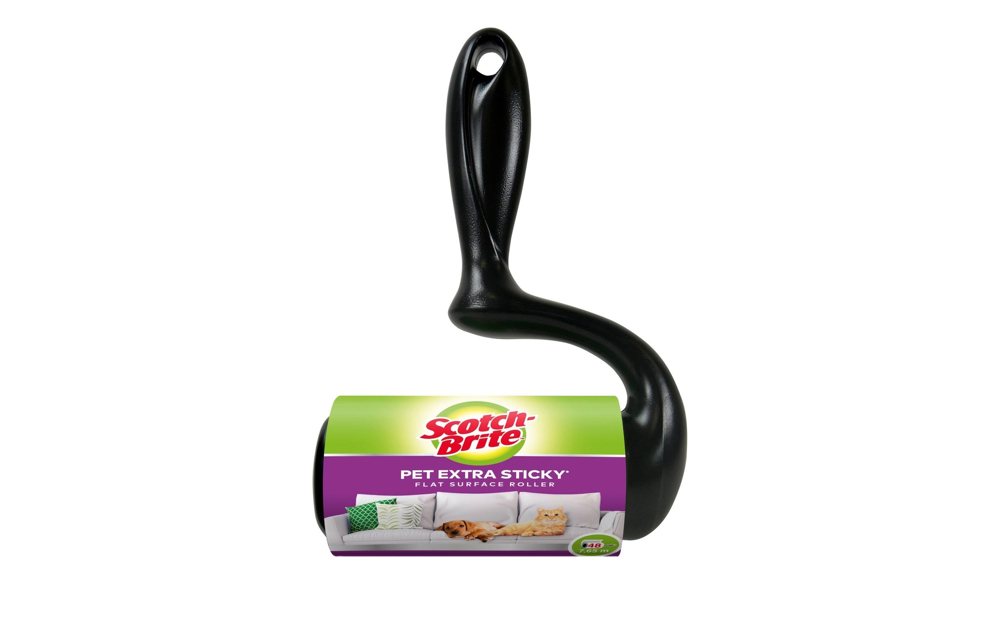 Scotch-Brite Fusselroller Pet Extra Sticky – 48 Blätter – Schwarz – Kunststoff – 14,0 × 6,0 × 20,5 cm