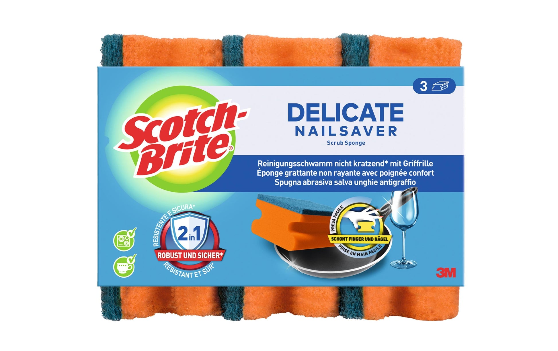 Scotch-Brite Spülschwamm Delicate – Schaumstoff, Rechteckig, für Pfannen, Mehrfarbig, 3 Stk.