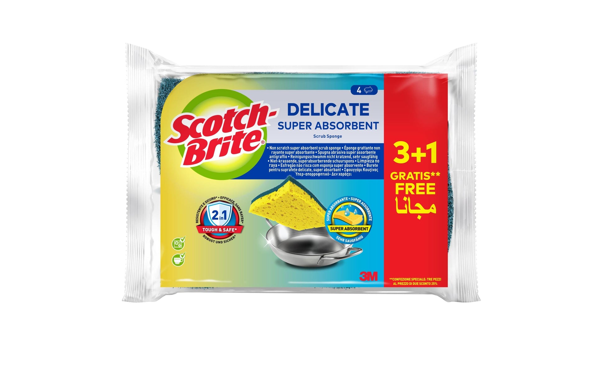Scotch-Brite Spülschwamm Delicate – Zellulose, Rechteckig, für Küche, Mehrfarbig, 4 Stk.