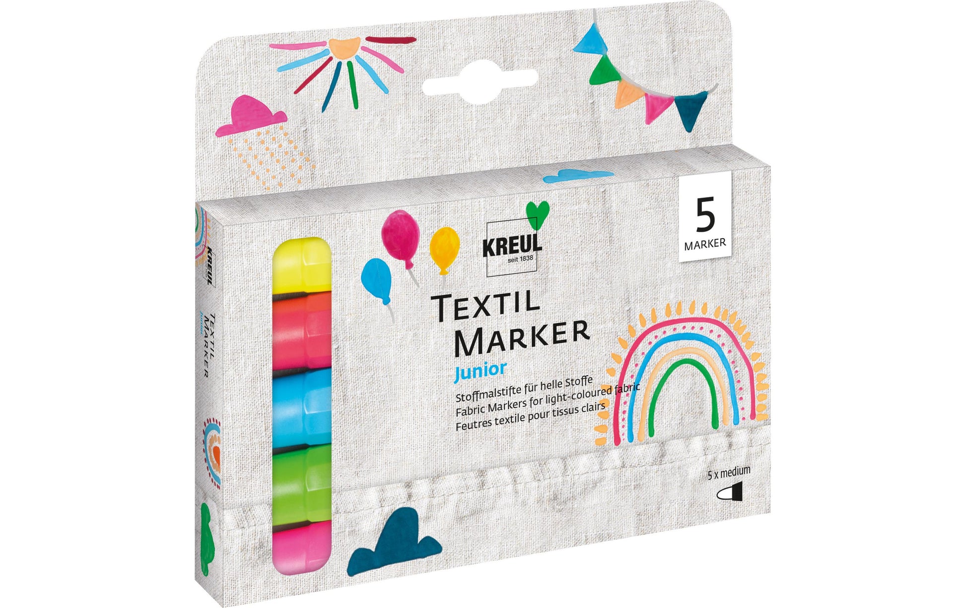 KREUL Junior – Textilmarker – Rundspitze, 2–4 mm, 5er-Set