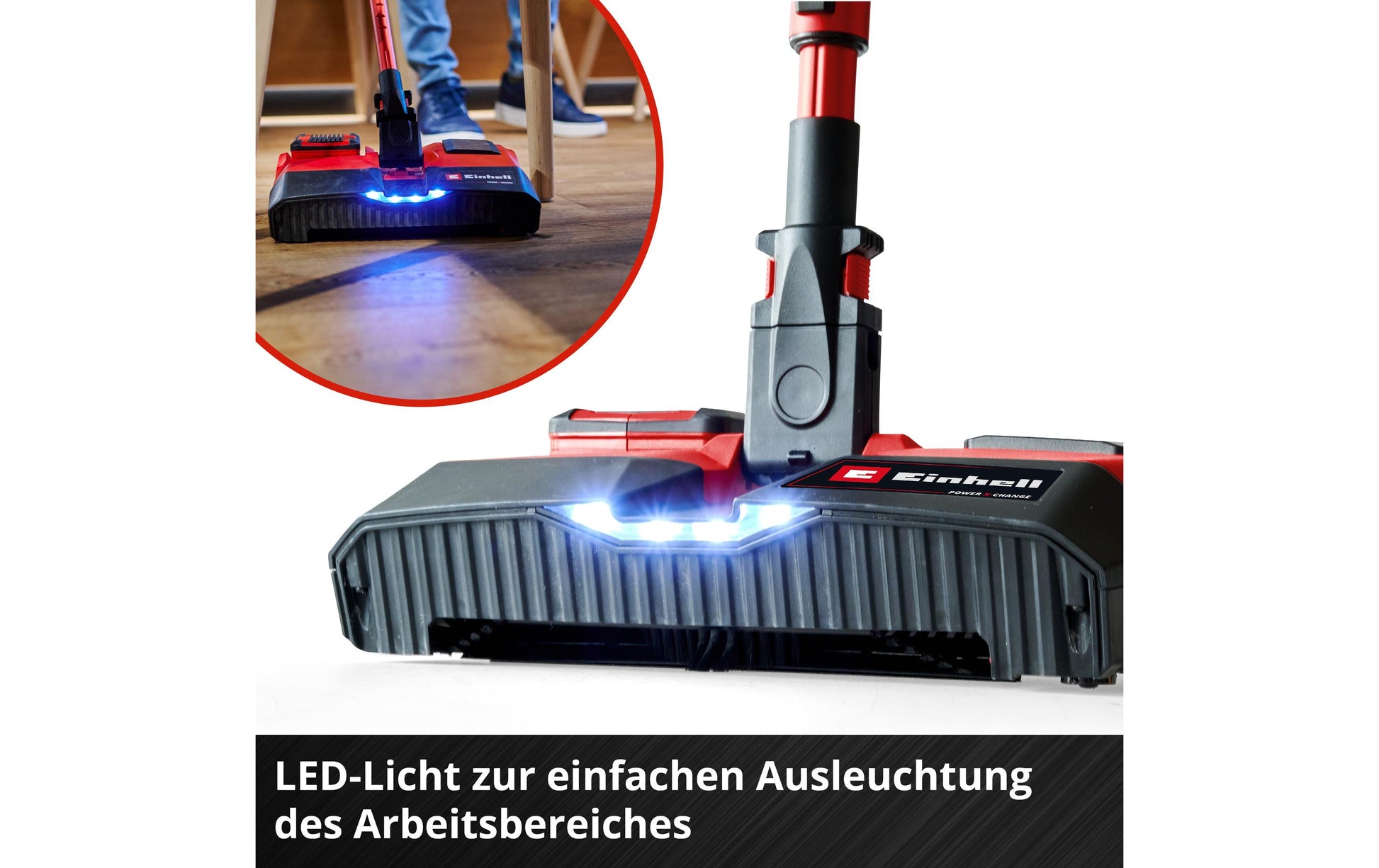 Einhell Akku-Kehrmaschine TE-FS 18 Li-Solo – Teleskopstiel, Rot, Metall