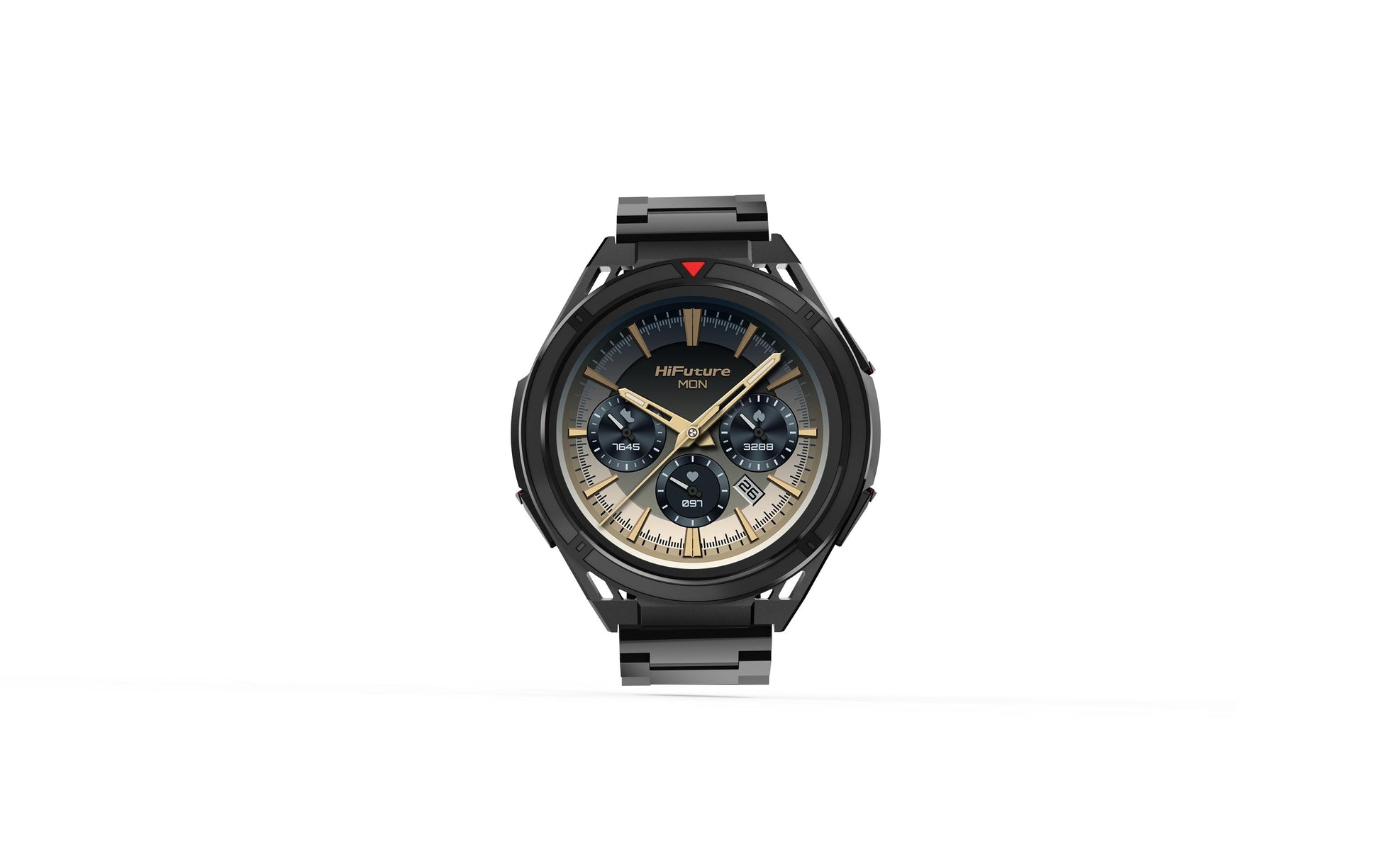 HiFuture ACTIVE – GPS-Smartwatch – 65 mm, 1,43", GPS, Bluetooth, AMOLED, 5 ATM, Schwarz/Rot, Rostfreier Stahl