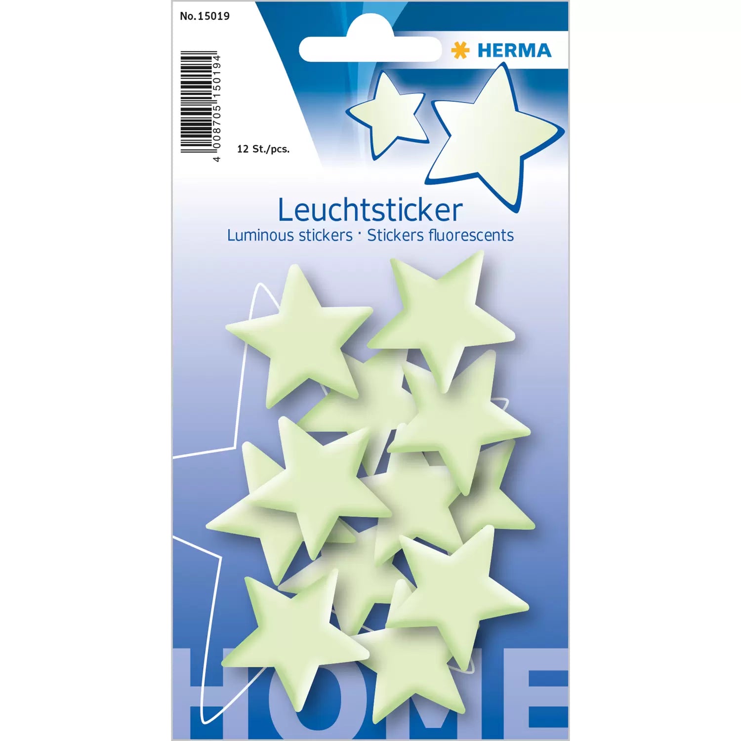 HERMA Leuchtsticker Sterne Mini, Kunststoff, Gelb, Leuchtend, Wiederablösbar, 12er-Set