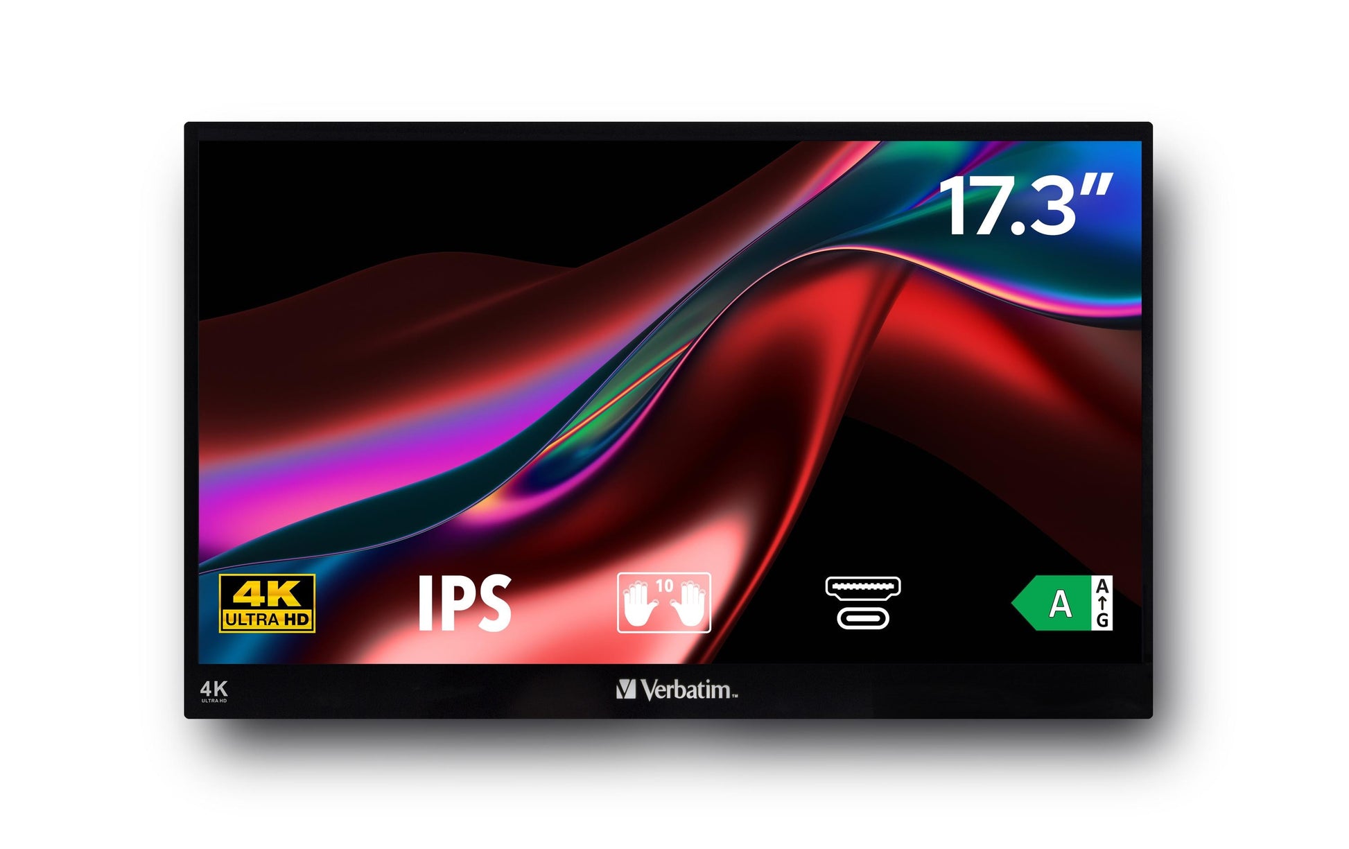 Verbatim Portabler Monitor, 17,3", IPS, Touch, 60 Hz, 400 cd/m², USB-Hub, FreeSync, Schwarz