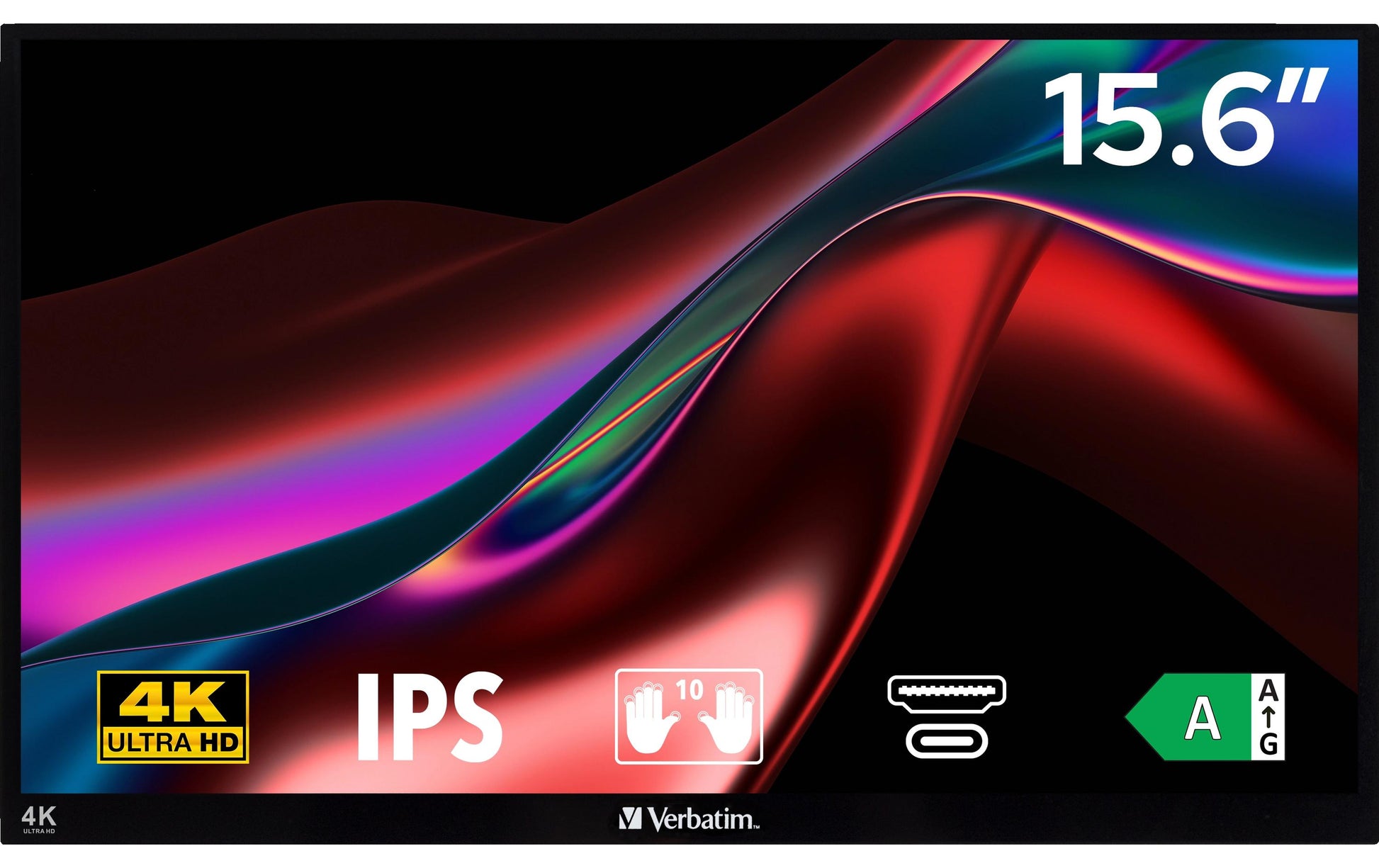 Verbatim Portabler Monitor, 15,6", IPS, Touch, 60 Hz, 350 cd/m², USB-Hub, FreeSync, Schwarz