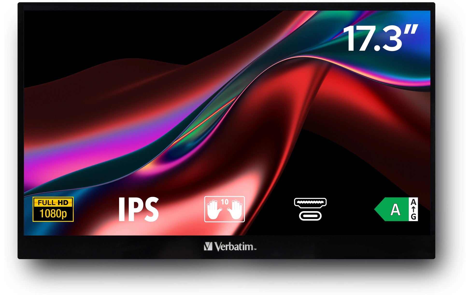 Verbatim Portabler Monitor, 17,3", 1920 × 1080 (Full HD), IPS, Touch, 60 Hz, 300 cd/m², Schwarz