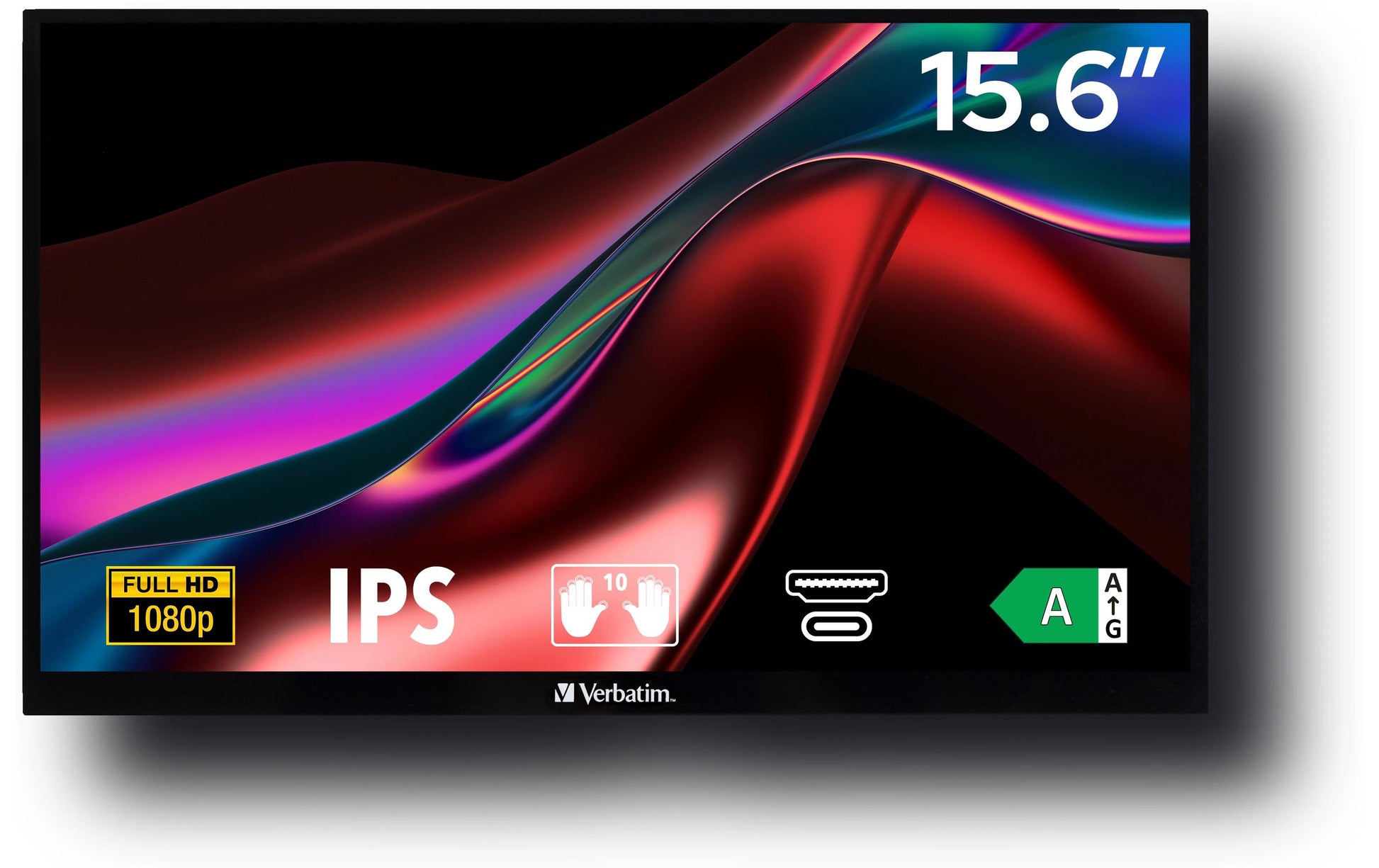Verbatim Portabler Monitor, 15,6", 1920 × 1080 (Full HD), IPS, Touch, 60 Hz, 250 cd/m², USB-C, Schwarz