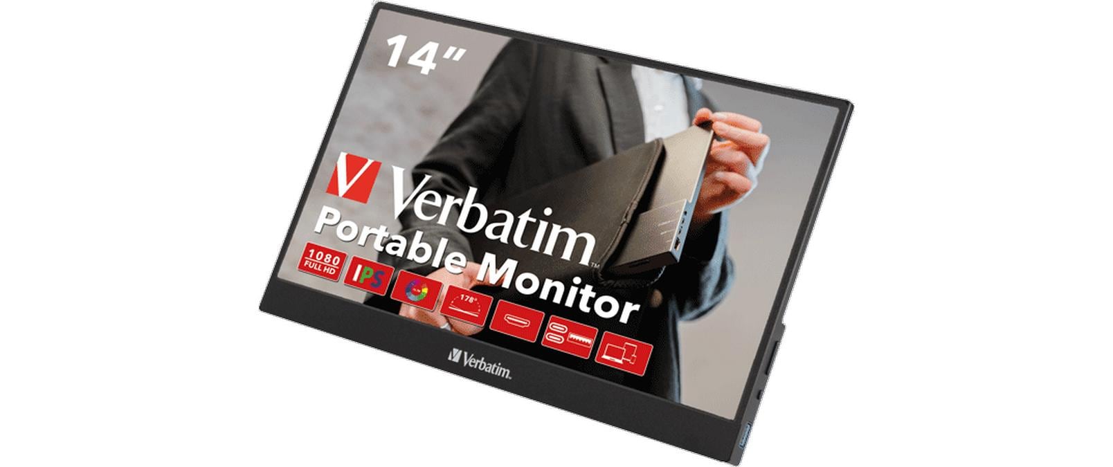 Verbatim Portabler Monitor, 14", 1920 × 1080 (Full HD), IPS, 60 Hz, 220 cd/m², Lautsprecher, Schwarz