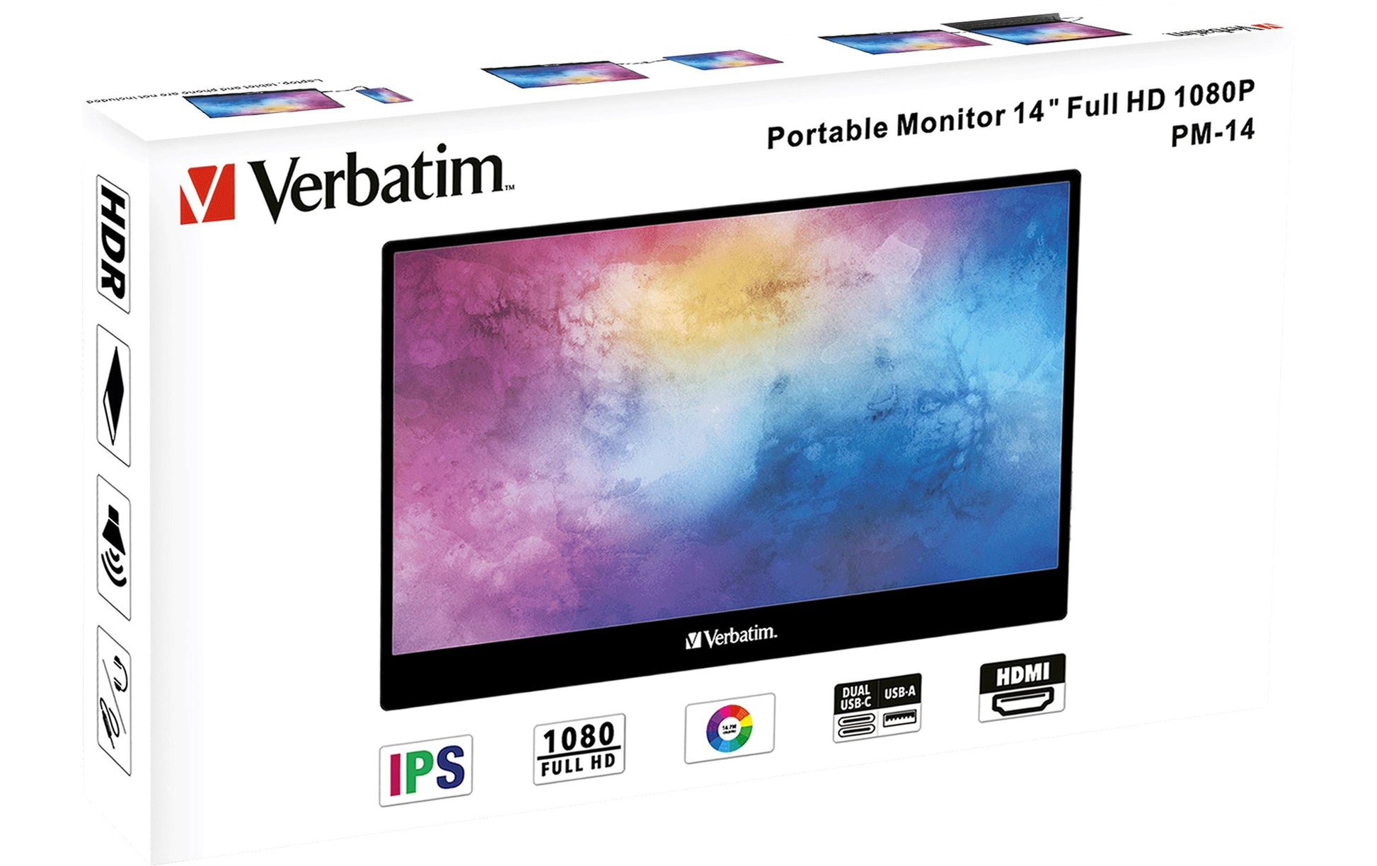 Verbatim Portabler Monitor, 14", 1920 × 1080 (Full HD), IPS, 60 Hz, 220 cd/m², Lautsprecher, Schwarz