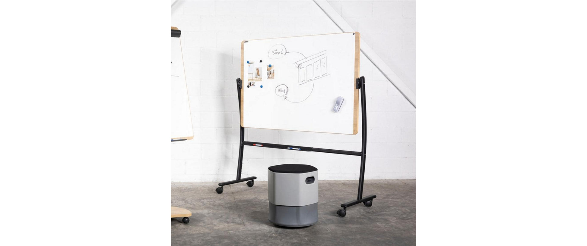 Rocada Whiteboard – 150 × 100 cm, lackierter Stahl, magnetisch, Melaminrahmen, mobil, drehbar