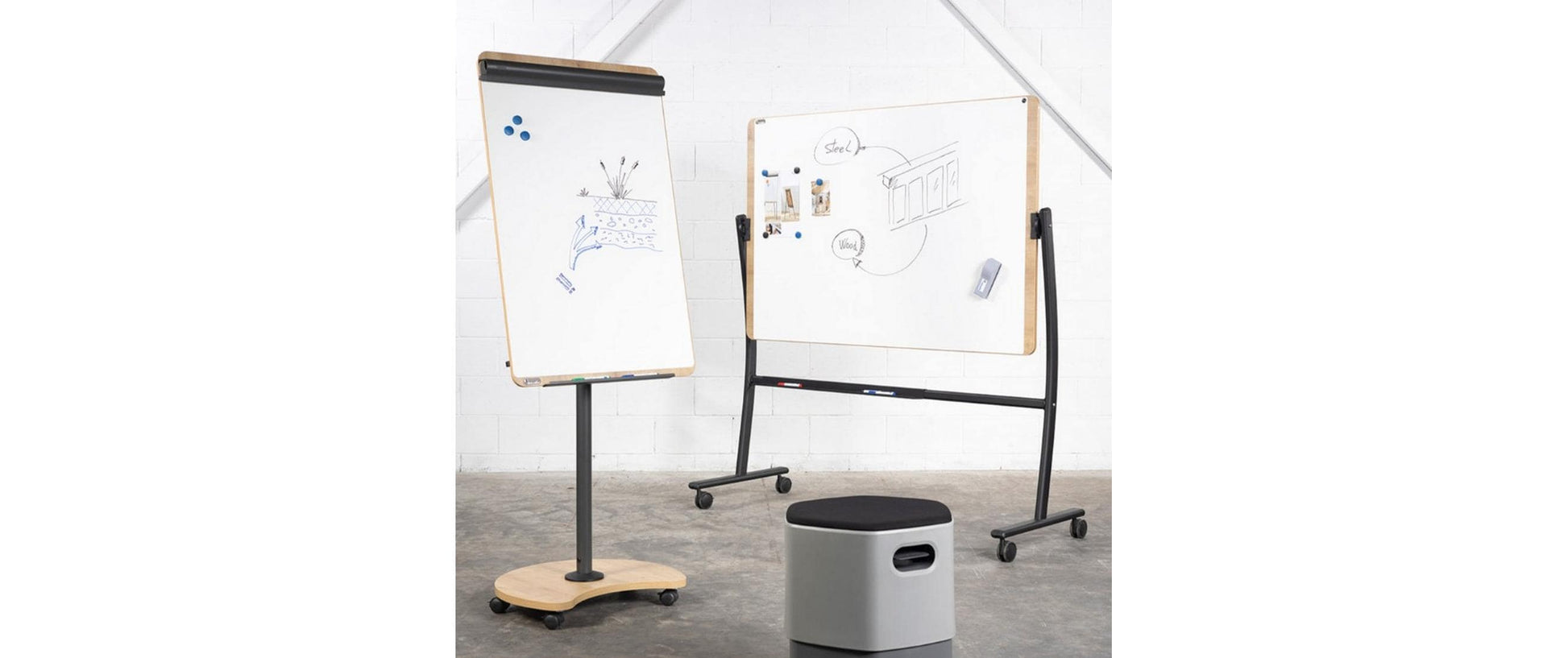 Rocada Whiteboard – 150 × 100 cm, lackierter Stahl, magnetisch, Melaminrahmen, mobil, drehbar