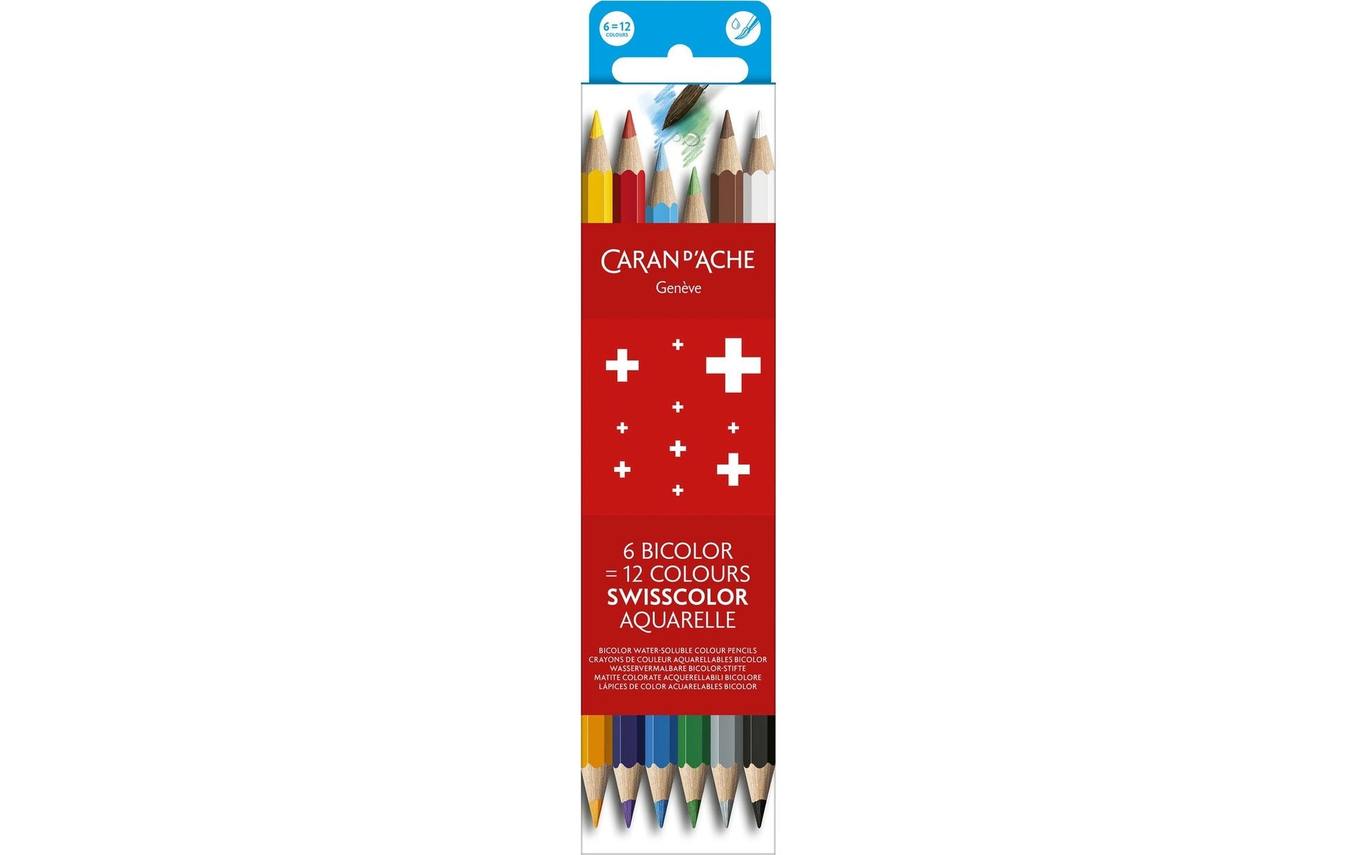 Caran d-Ache Caran d'Ache Aquarellfarbstifte Swisscolor Bicolor – mehrfarbig, im Kartonetui, Ø 2,95 mm