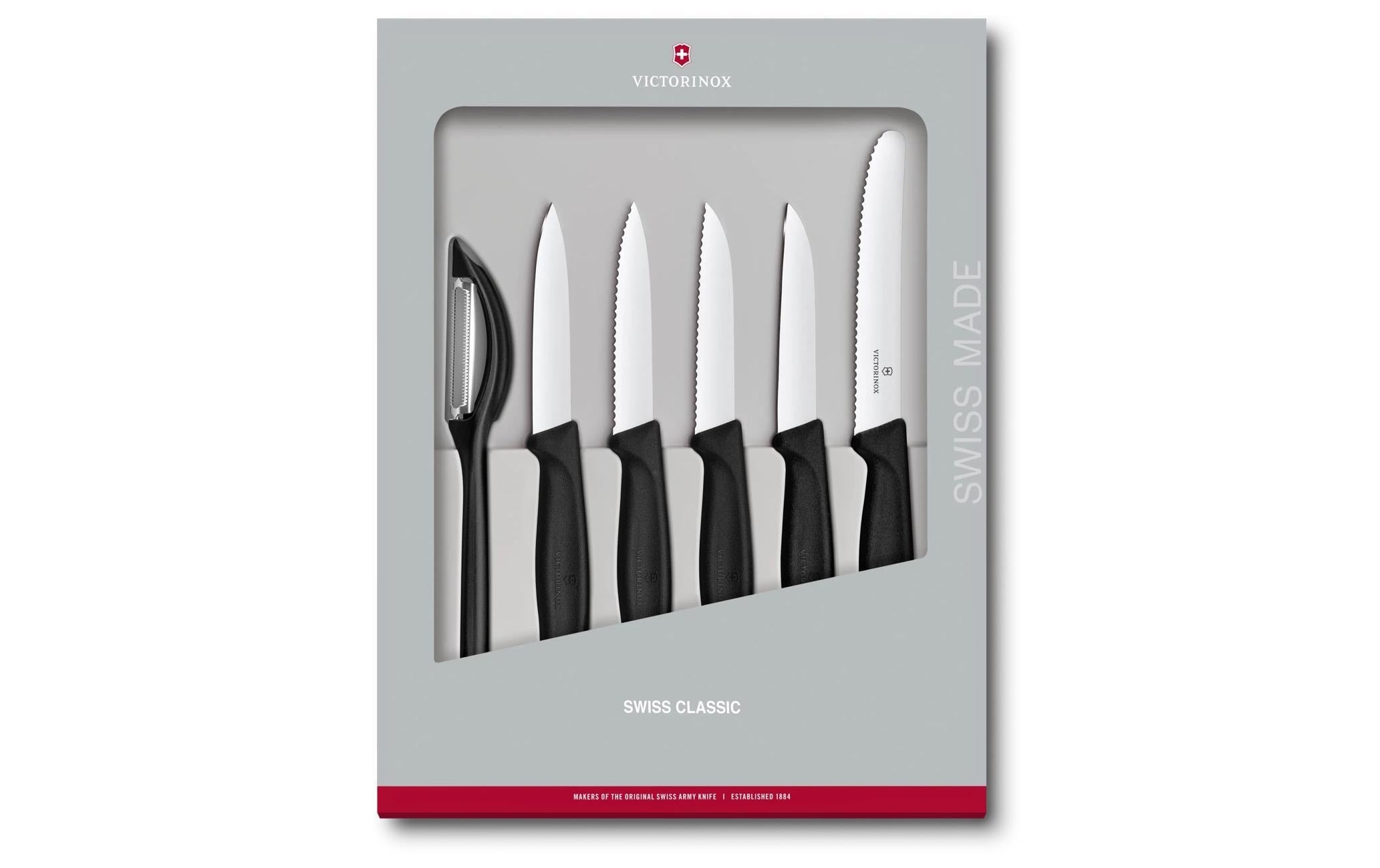Victorinox Gemüsemesser-Set Swiss Classic – glatter Schliff – Edelstahl-Klinge, PP-Griff – schwarz – 6-teilig