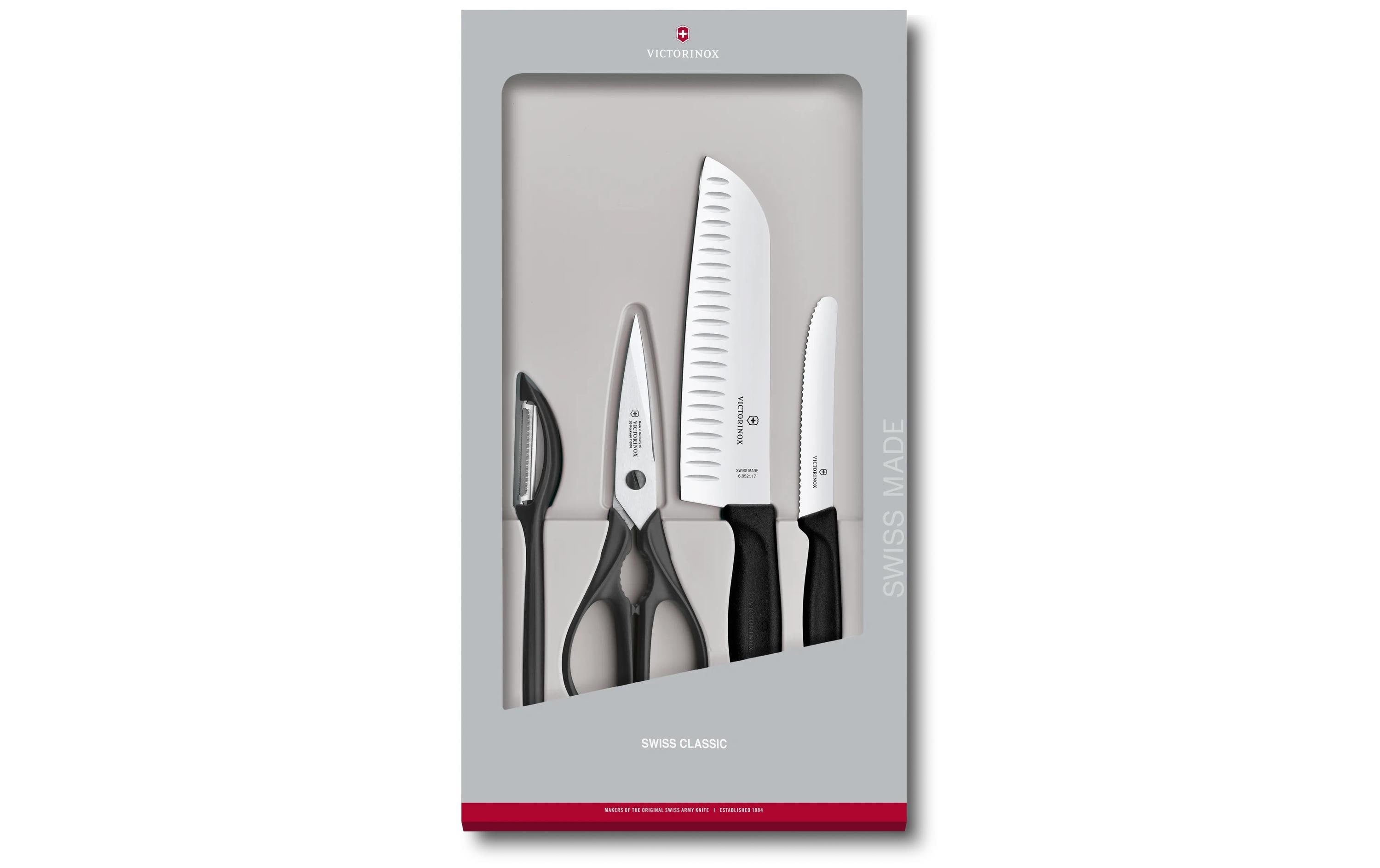 Victorinox Swiss Classic Messerset – Edelstahl, glatter Schliff, schwarz, 4 Stk.