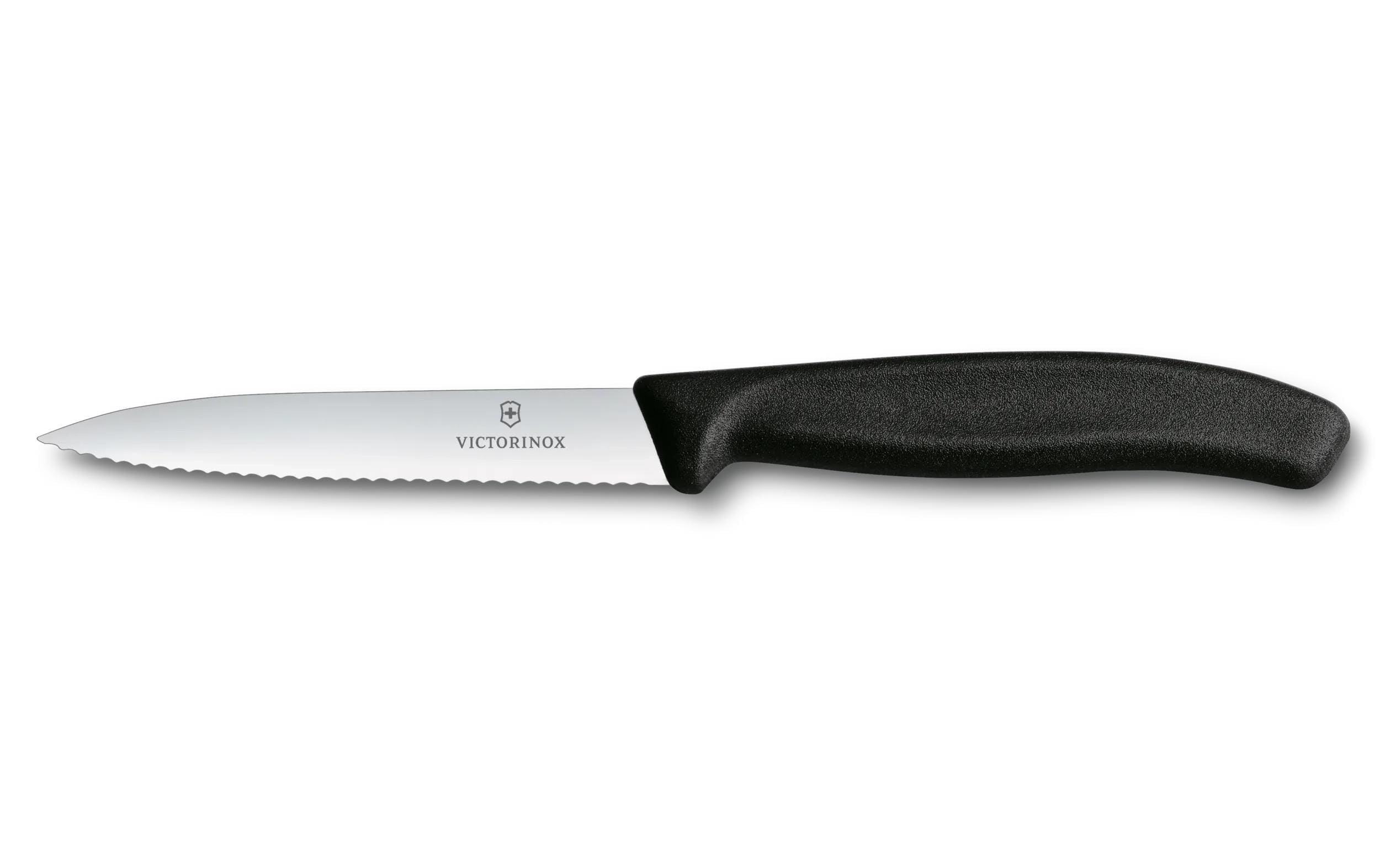 Victorinox Swiss Classic Gemüsemesser – Edelstahl, Wellenschliff, 8 cm, Schwarz, spülmaschinenfest, 6 Stk.