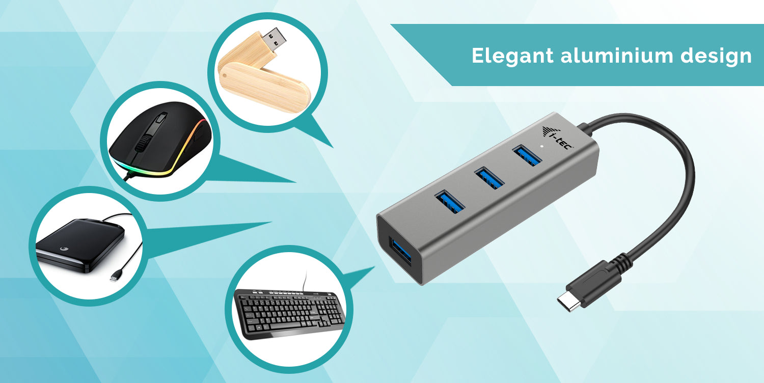 i-tec Metal USB-Hub – USB-C, 4× USB-A, für Windows/Mac/Linux