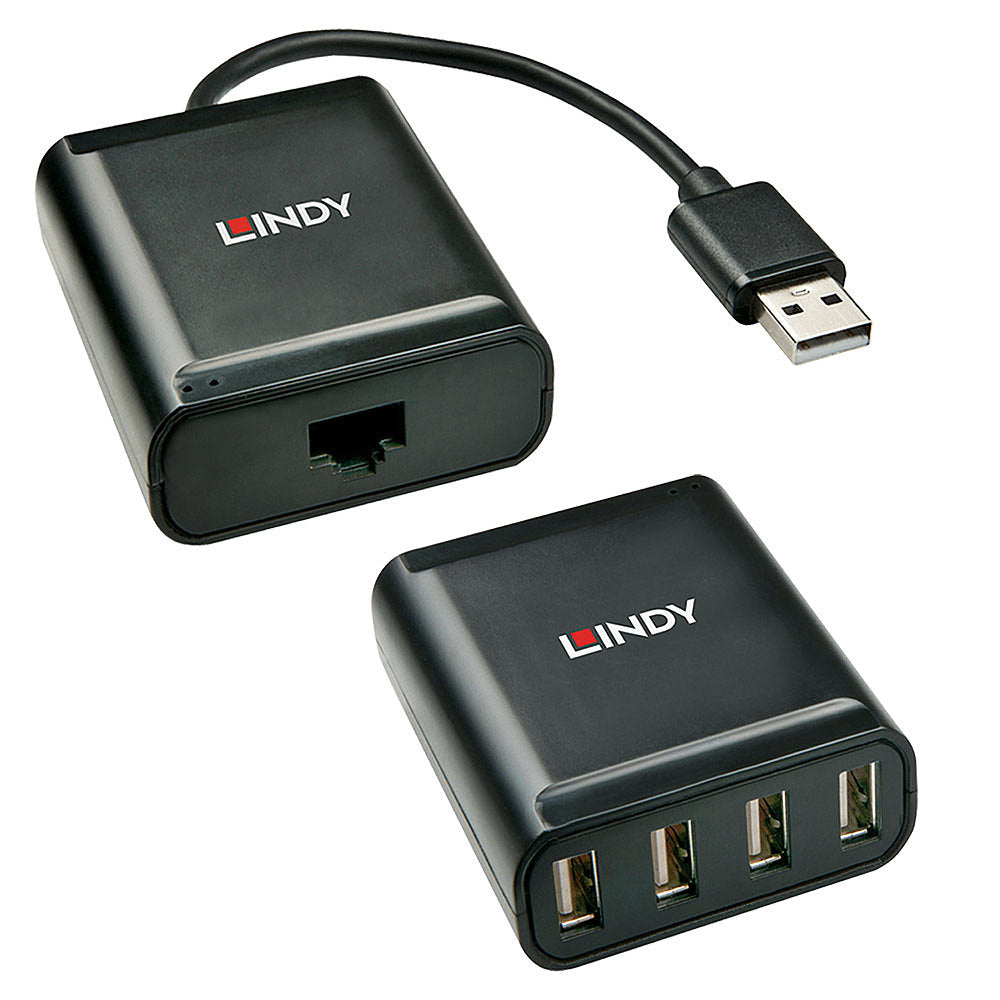 Lindy 42679 USB-Hub – USB 2.0, 4× USB-A, 1× RJ45